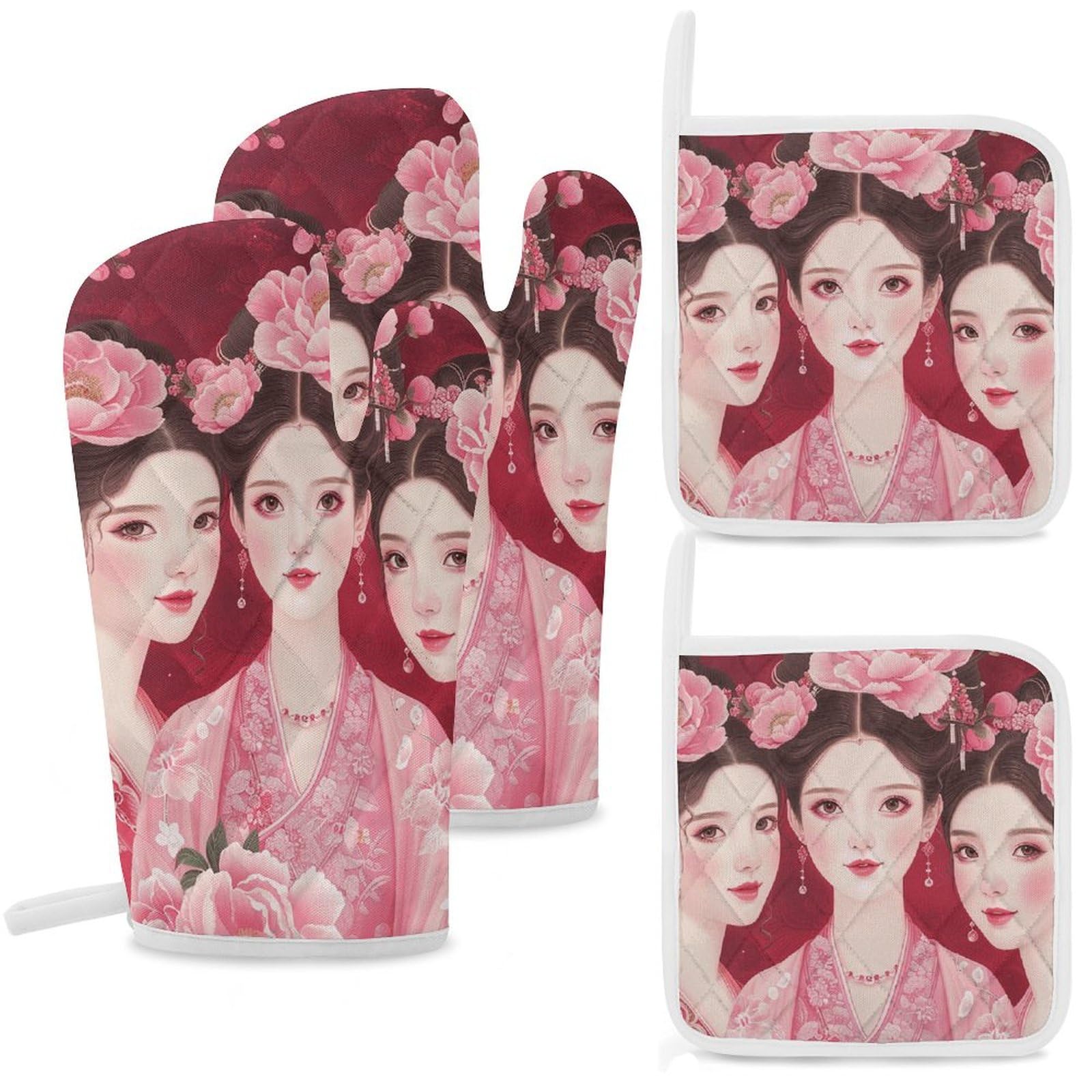 Gants de cuisine antidérapants et imperméables motif pivoine florale