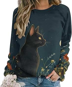 Amazon.com: DMOYALA Cat Sweatshirt for Women Plus Size Graphic