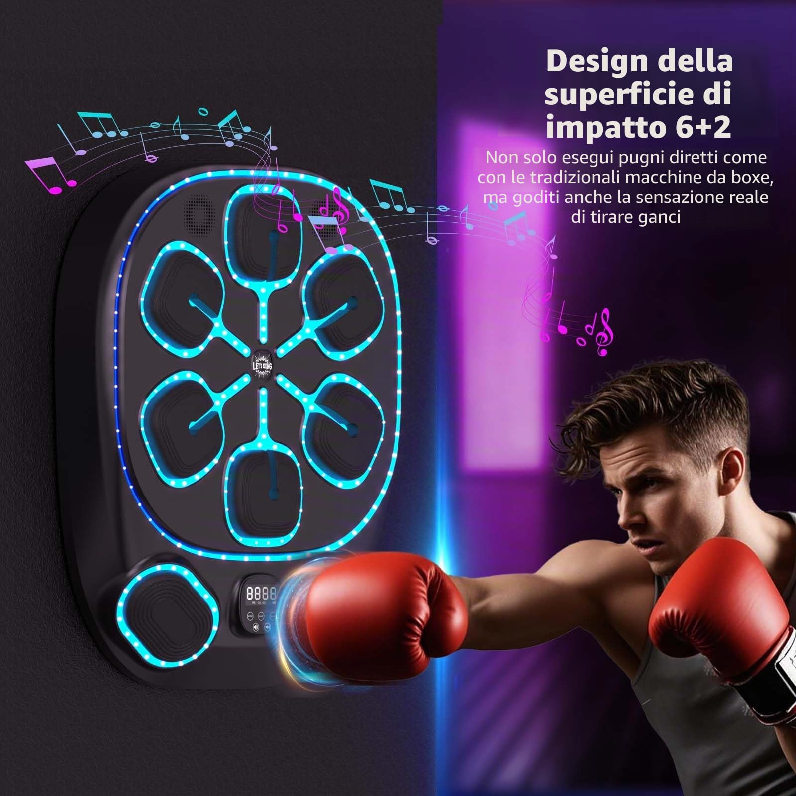 Macchina da Boxe Musicale con luci LED, Bluetooth, 9 modalità di velocità e Funzione di conteggio – Macchina da Boxe Elettronica per Bambini e Adulti – Boxe Musicale per casa e Palestra