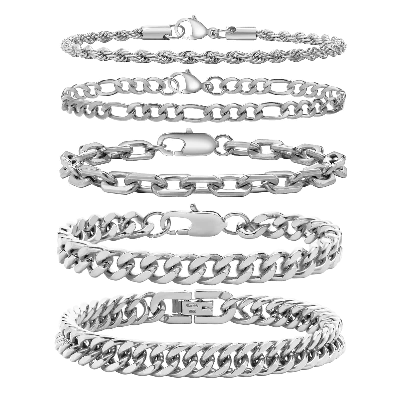 VNOX Stainless Steel Chain Bracelet for Men Women Sturdy Curb Width Cuban Link Chain Bracelet Set for Men Women,6.5/7/7.4/8.2/9 Inches