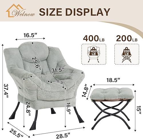 Miniatura 65 de Welnow Silla Lazy con otomana, moderna silla de descanso con reposabrazos y un bolsillo lateral, sillón para sofá de ocio, sillón de lectura