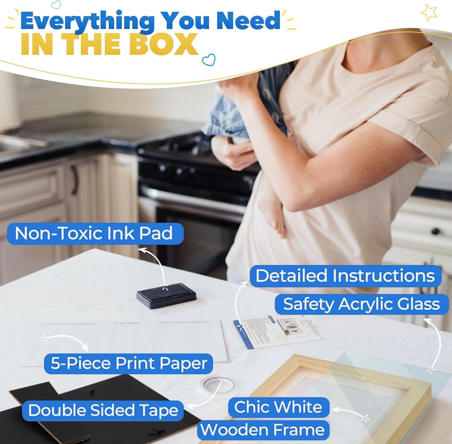 Bubzi Co Baby Handprint Kit & Footprint Photo Frame for Newborn Girls and Boys, Unique Baby Shower Gifts Set for Registry, Memorable Keepsake Decorations for Room Wall or Nursery Decor (Natural Wood)