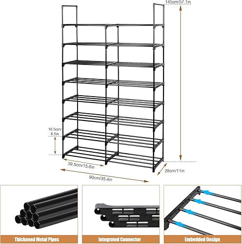 Miniatura 2 de Lubardy Zapatero de 6 niveles para entrada, 24-28 pares de doble fila, organizador de almacenamiento de zapatos de metal duradero para armario,
