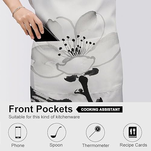 Miniatura 5 de MUSM Apron for Adults - 27.6 X 31.5 Inch, Heavy-Duty Polyester Aprons with Two Large Pockets, Waterproof Ink-wash Painting Scenery Kitchen Apron for