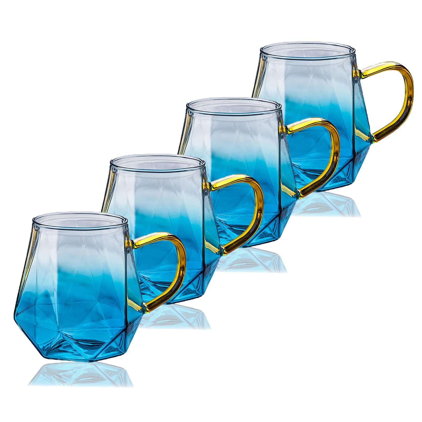 Pturey Gradient Blue Heat Resistant Glass Coffee Cups Set Of 4, 11oz Glass Espresso Cups, Borosilicate Glass Tea Cups