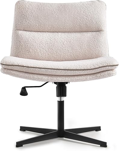 EMIAH Silla de escritorio de oficina sin reposabrazos, sin ruedas, de piel sintética, espalda media, ergonómica, cómoda, ajustable, giratoria, con