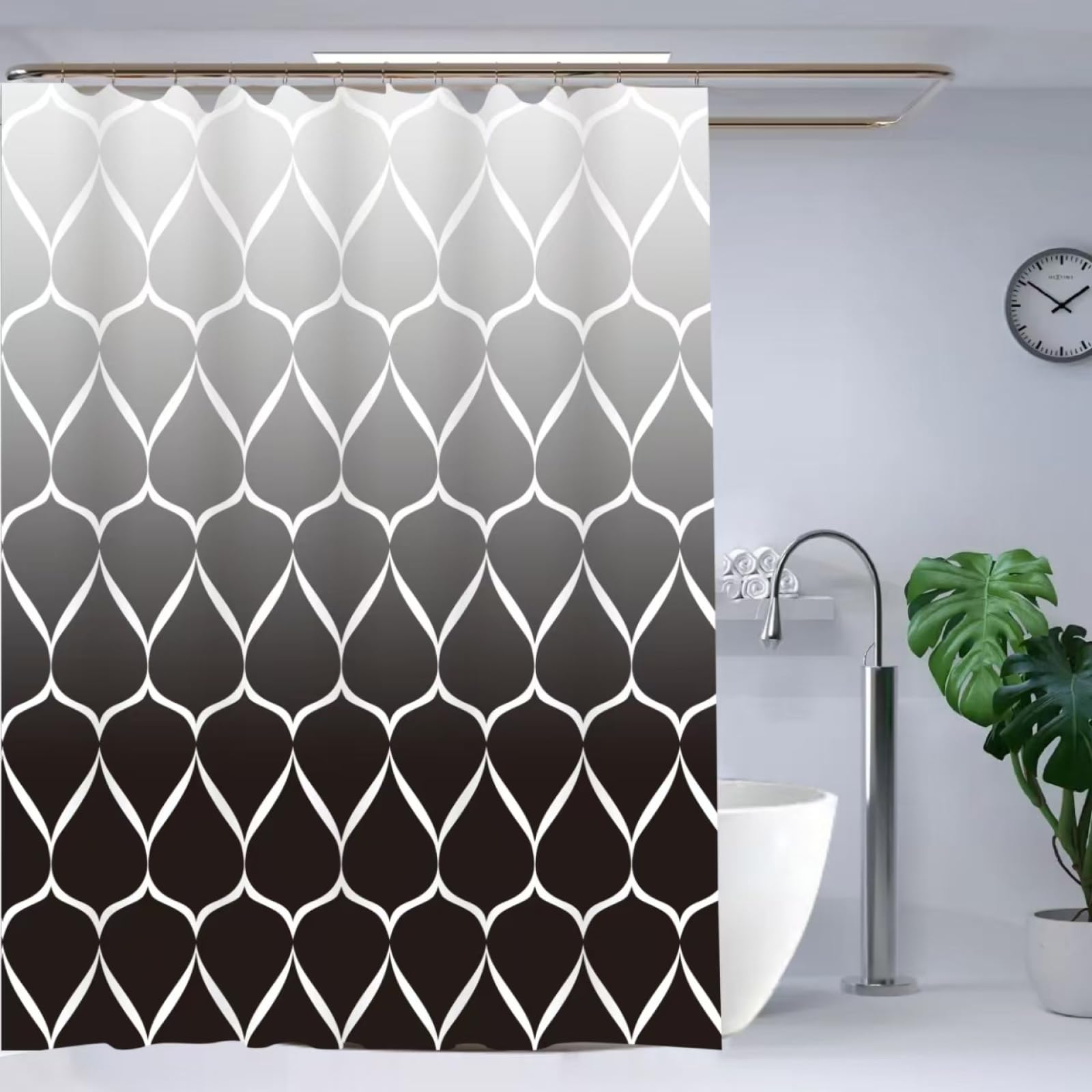 Rideau douche 200X240 pour salle de bain moderne baignoire familiale motif dégradé noir et blanc