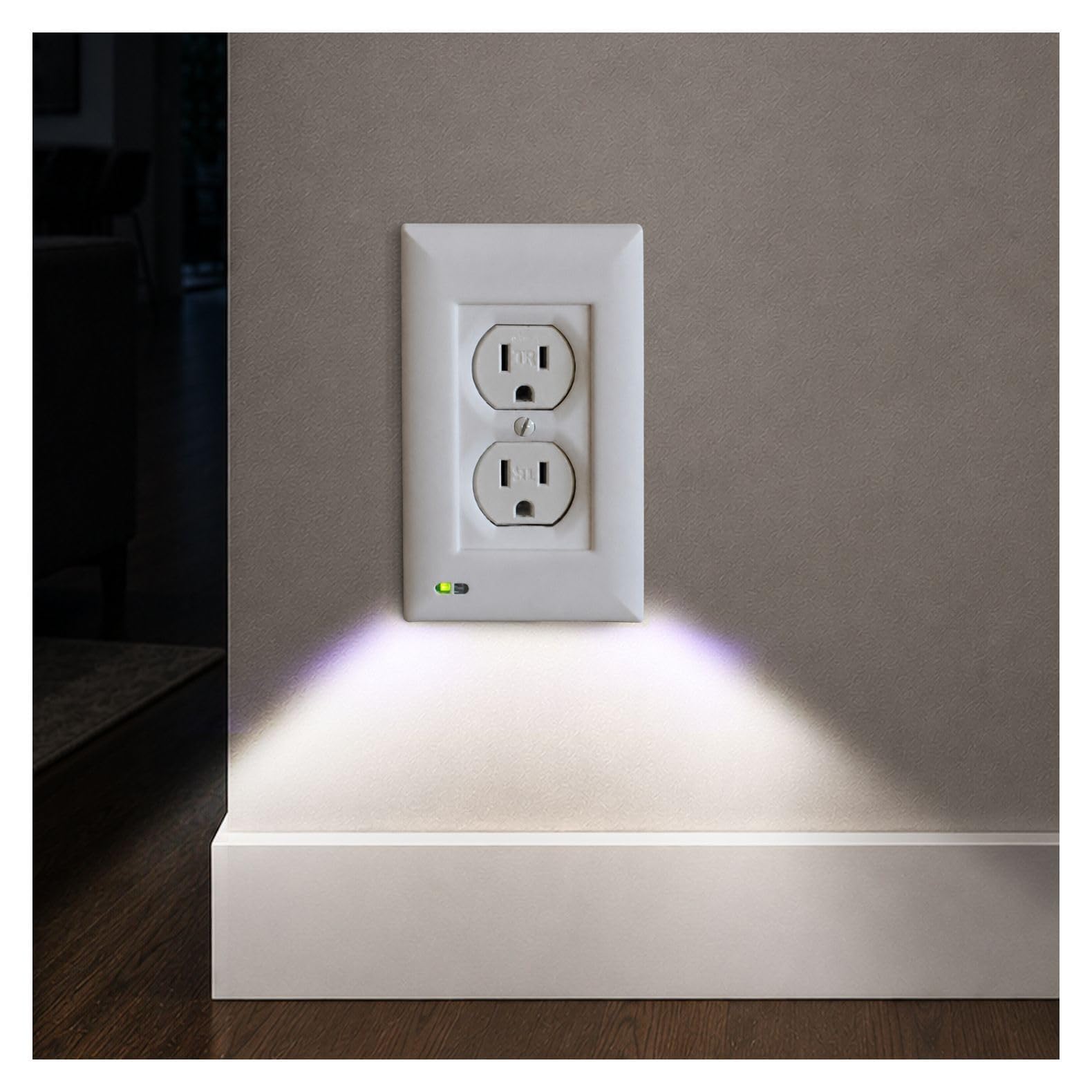 2-Pack LED Night Light Outlet Wall Plate – Built-in Dusk-to-Dawn Sensor, Child-Safe Shutter, Easy Snap-On Installation, White, 7.5 X 12.5 Cm