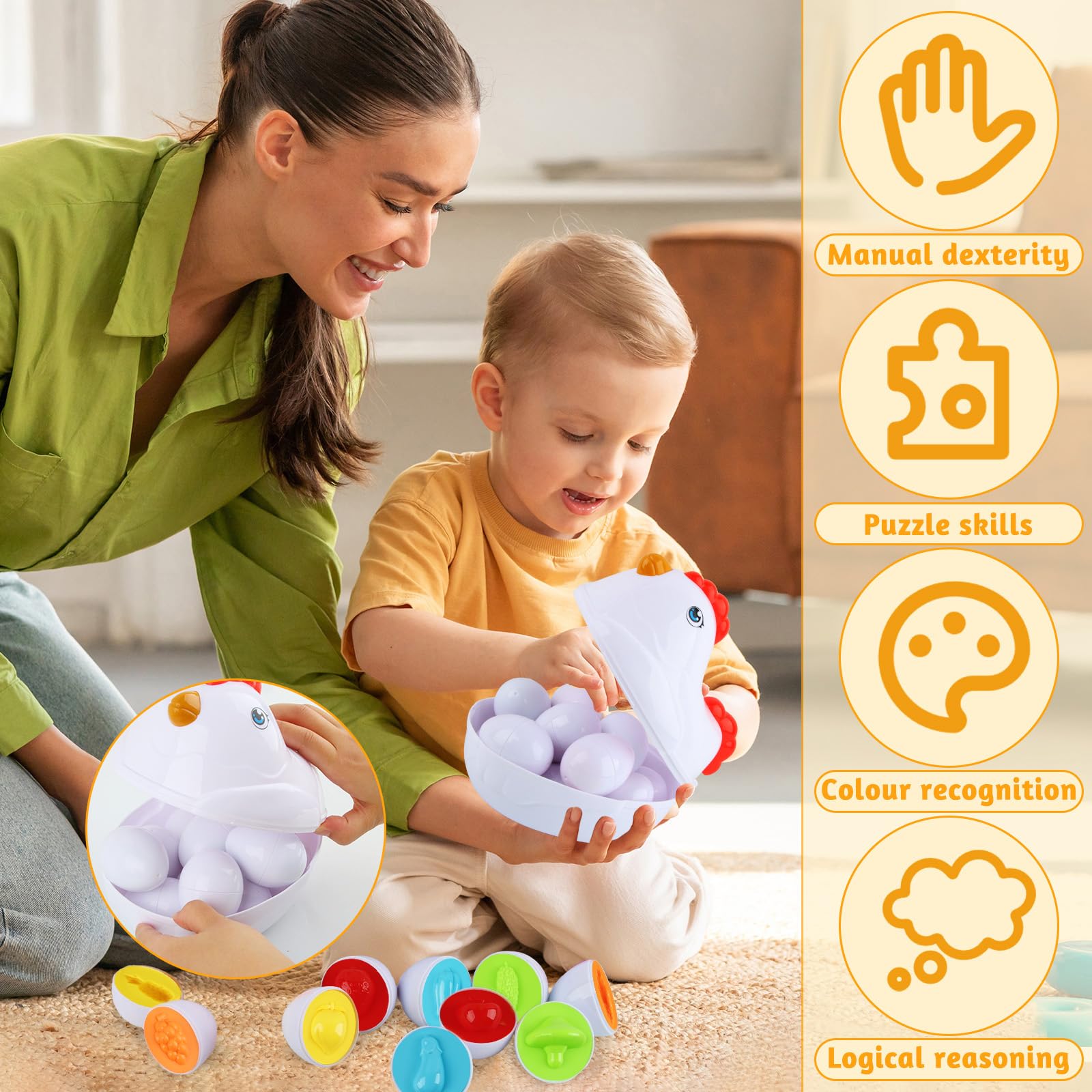 Uova Montessori, 12 Uova Abbinate Giocattoli, Stockaggio Automobile Gallina, Giocattoli Sensoriali, Sviluppo Competenze Triage, L'Educazione Prescolare, Pasqua (Verdure Colorate)