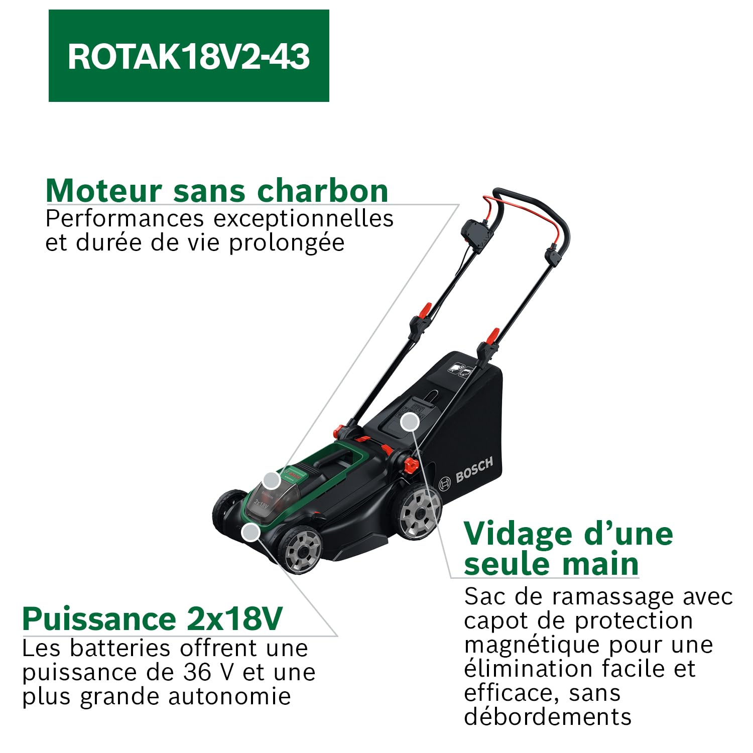 Bosch Tondeuse à Gazon sans-Fil ROTAK18V2-43 43 cm 30-75 mm 50 l 18 V