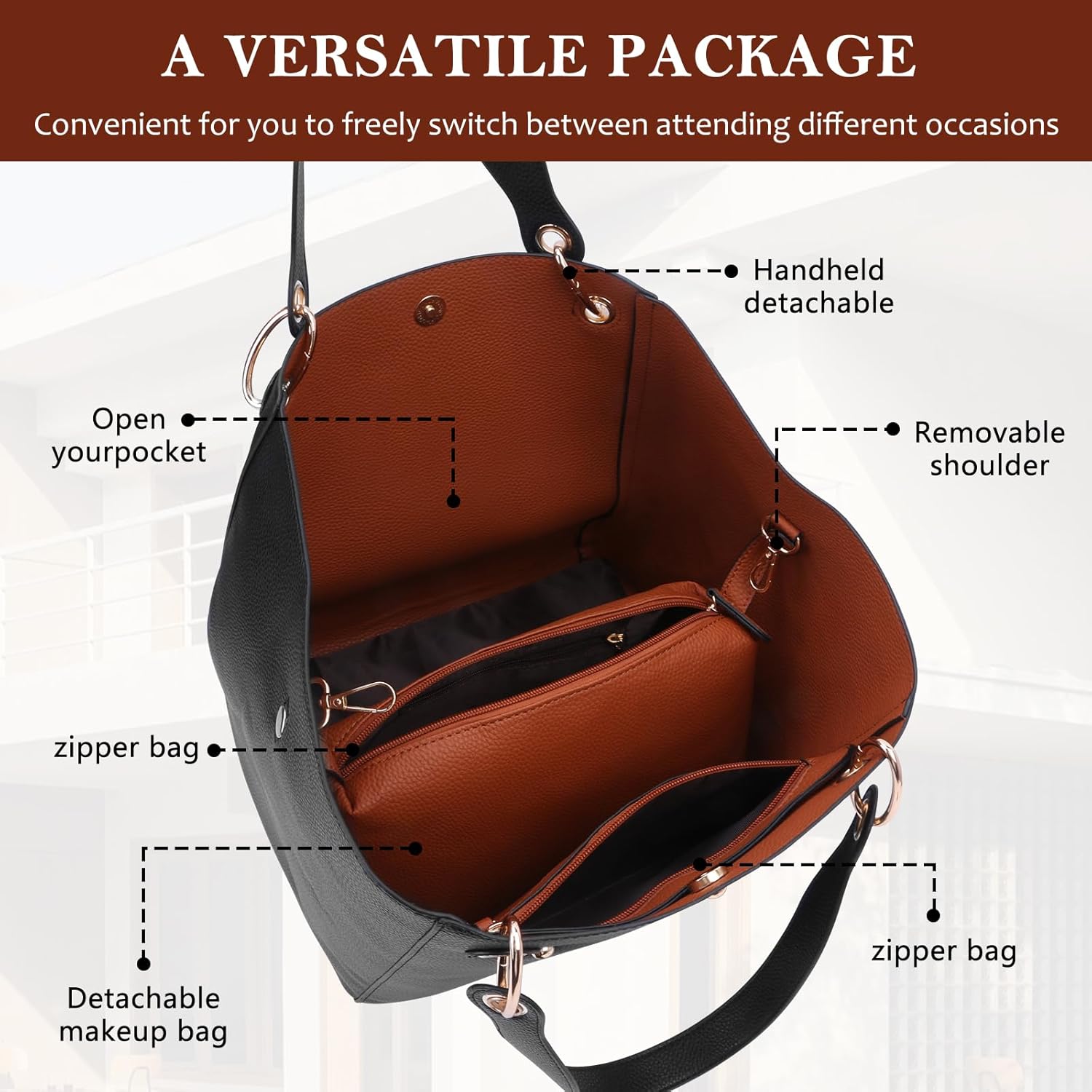 Tote Bag for Women Purses Extra Large Leather Work And Handbags Fashion Shoulder Zipper Tote Bag Travel Hand Bags - Image 4