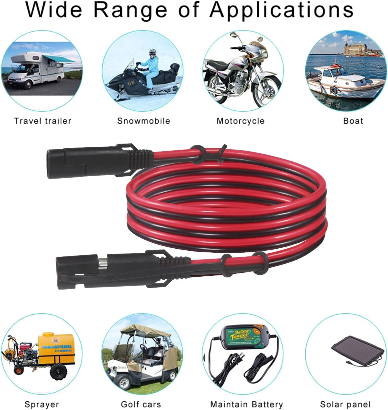 SPARKING 20FT and 3FT SAE to SAE Extension Cable 16AWG with SAE Polarity Reverse Adapter for Solar Panel Trickle Charger