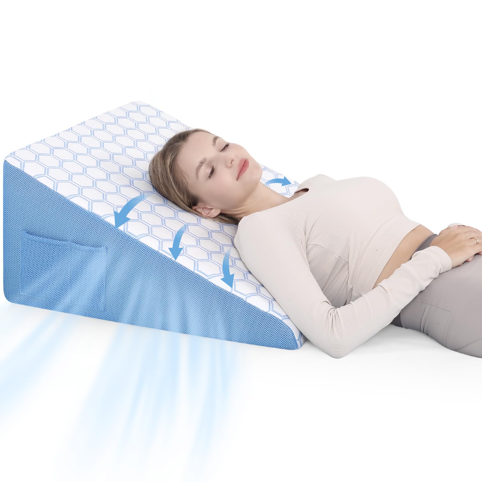 ForiasBed Wedge Pillow for Sleeping,12" Wedge Pillow for Acid Reflux Relief,Back Pain Relief,Snoring,Post Surgery Elevated Pillow, Memory Foam Top Triangle Pillow Wedge with Breathable Cooling Cover