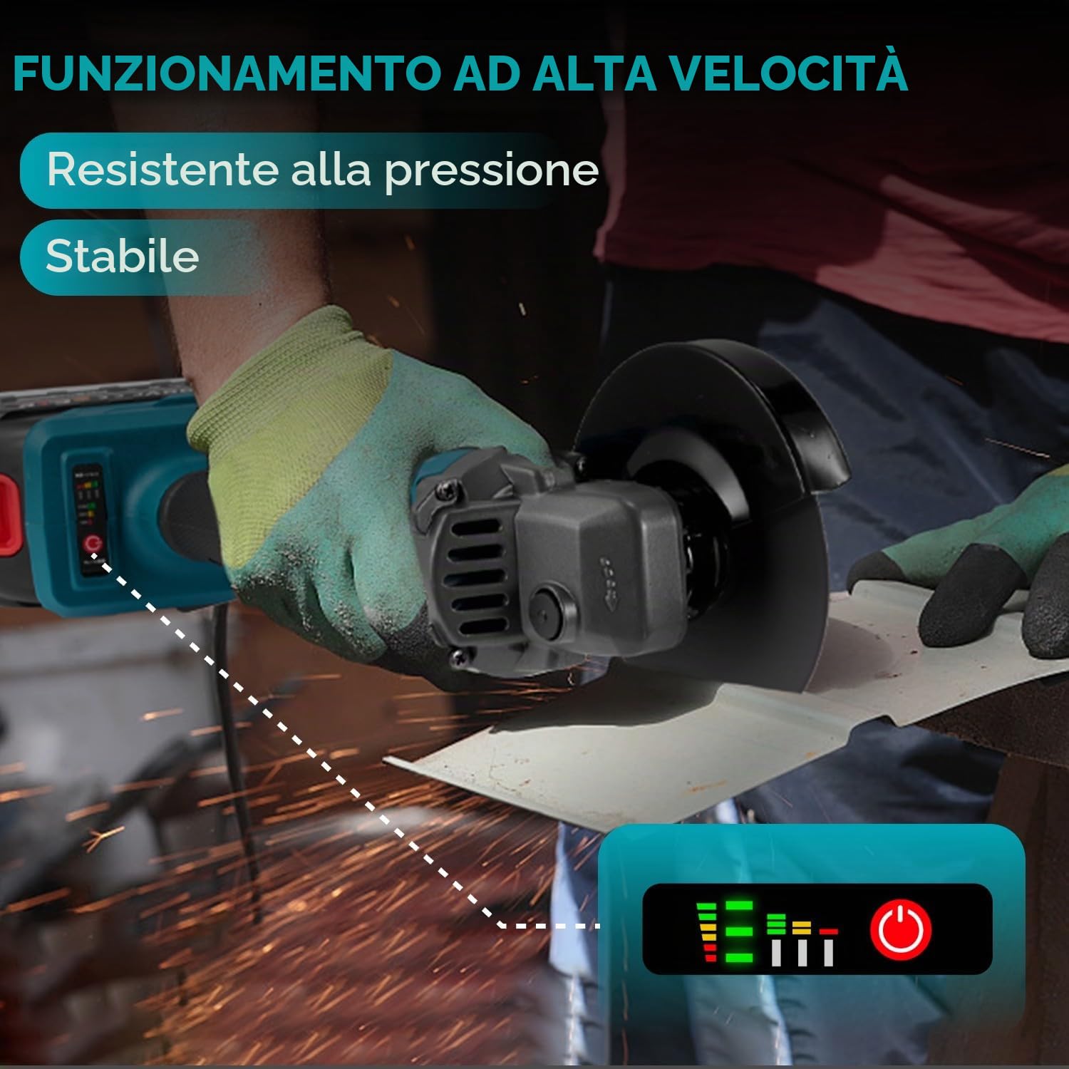 Yofidra Smerigliatrice Angolare a Batteria, Flex a Batteria 21V | 125mm | 5600RPM | 600W | 3 Velocità Regolabili | 2 Batterie 3.0Ah | 3 Dischi per Taglio e Levigatura