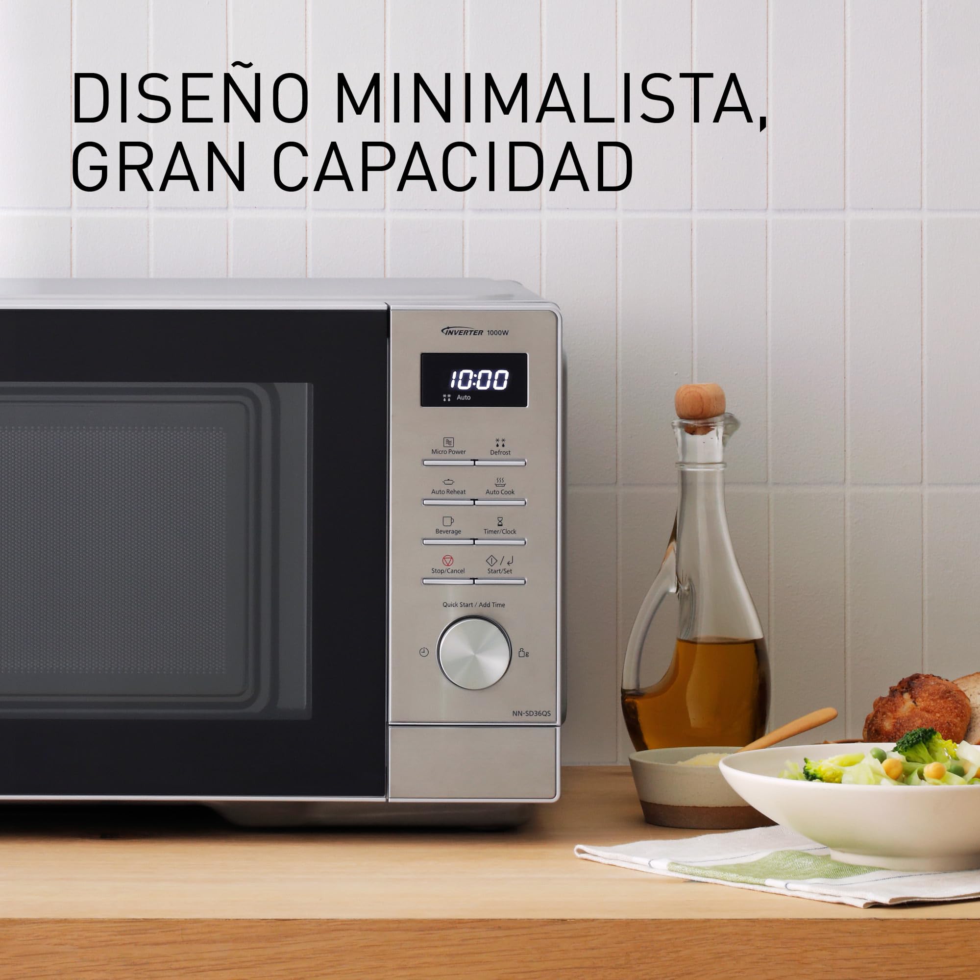 Panasonic NN-SD36QSEPG Horno Microondas de 29 L, 1000 W, Descongelación Automática, 11 Programas Automáticos, Temporizador, Plateado