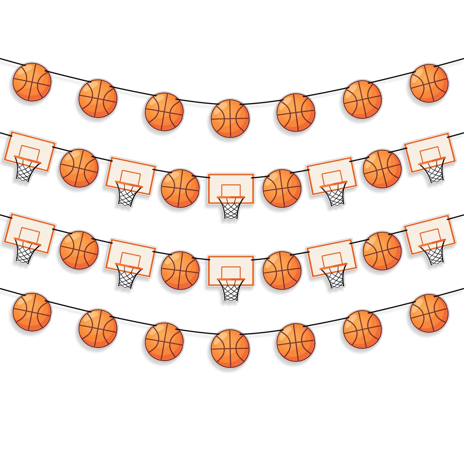 4Pcs Basketball Party Decorations Banner Set, Basketball & Hoop Themed Decor with Pre-Strung String, Ready to Hang for Birthday Party Supplies, Game Day Decorations, Sports Theme Event