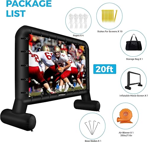 Miniatura 8 de Pantalla de cine inflable para exteriores de 20 pies, pantalla de proyector inflable para exteriores con soplador de aire, pantallas de película