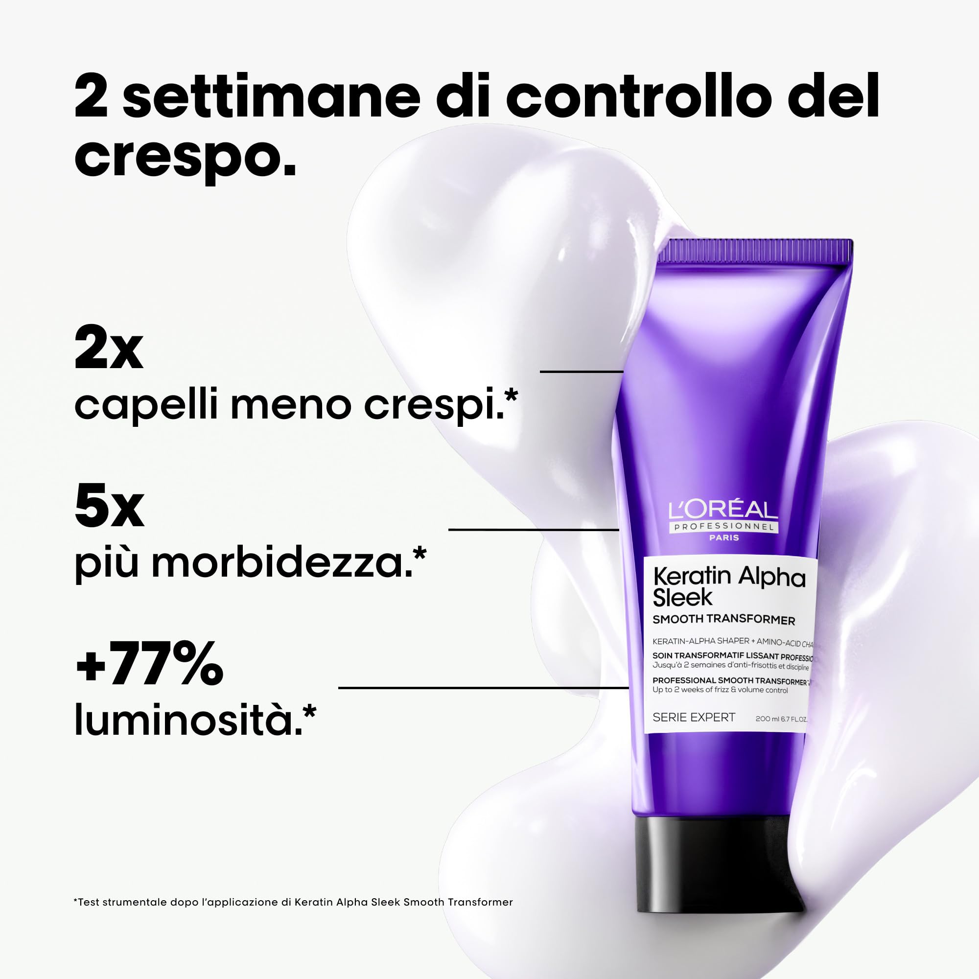 L'Oréal Professionnel, Trattamento Anticrespo e Disciplinante, Per Tutti i Tipi di Capelli, Capelli Più Morbidi e Luminosi, Keratin Alpha Sleek Smooth Transformer, Keratin Alpha Sleek, 200 ml