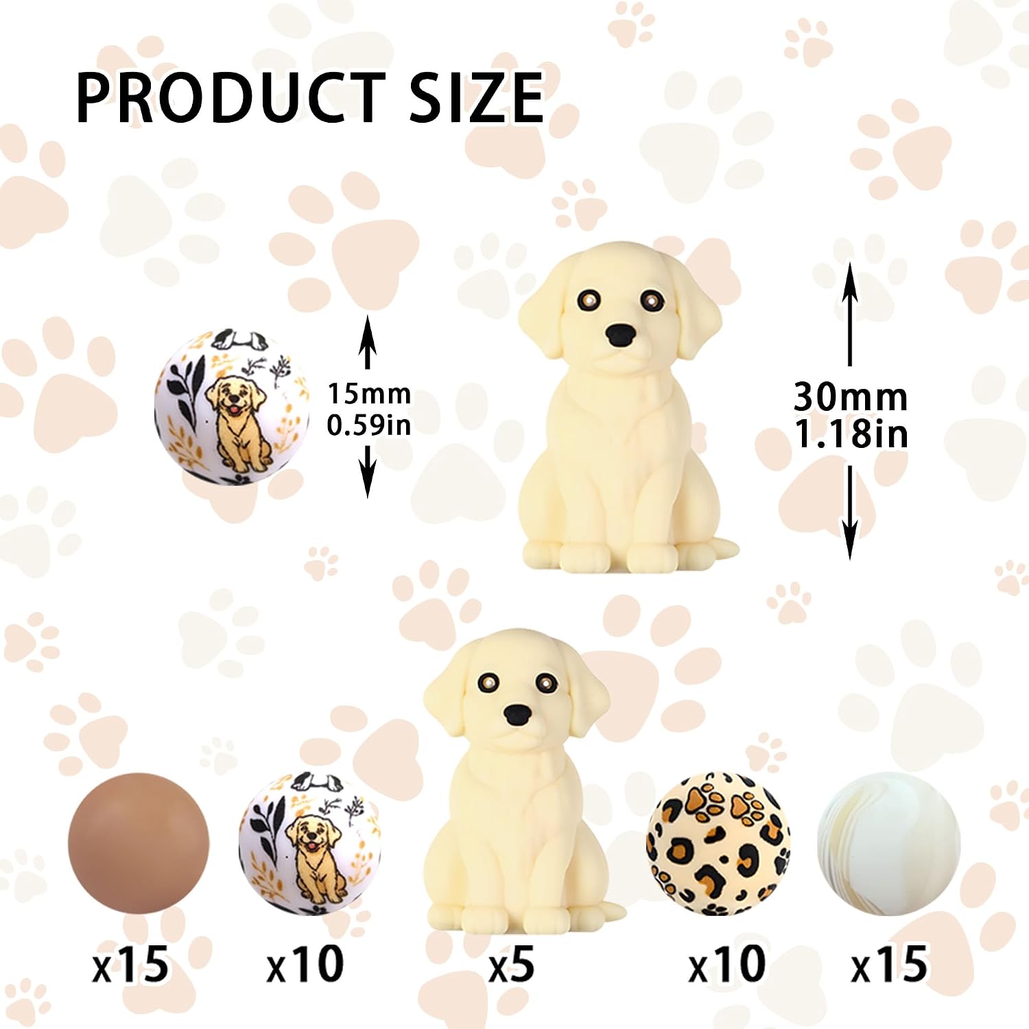 55Pcs Animal Puppy Silicone Beads Bulk Dog Focal Beads for Pen Keychains Making Pet Collar Silicone Kit for Bracelets Bag Phone Chains Holiday Gifts
