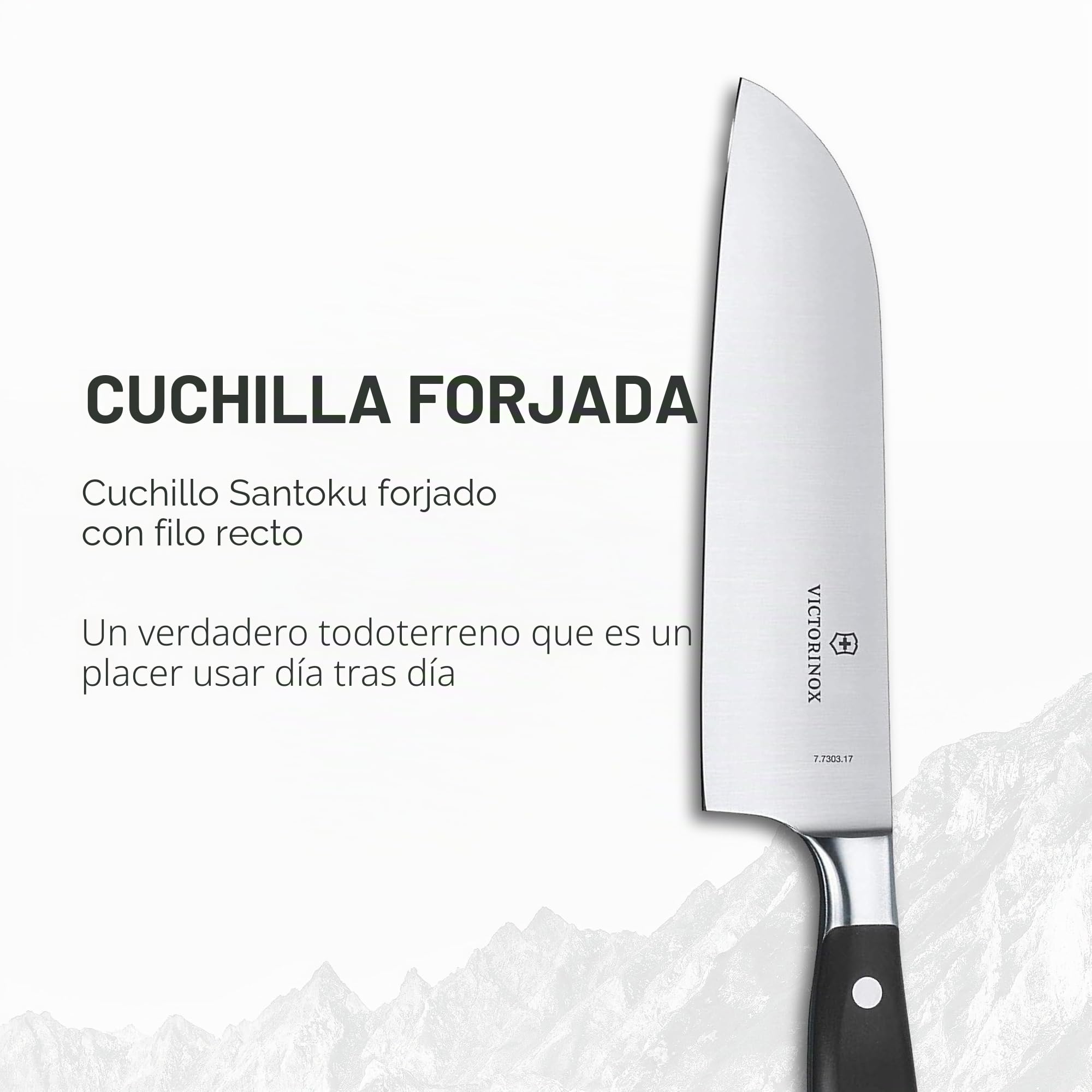 Victorinox Grand Maître, cuchillo Santoku profesional, hoja extra afilada, afilado recto, 17 cm, mango de plástico, acero inoxidable, negro
