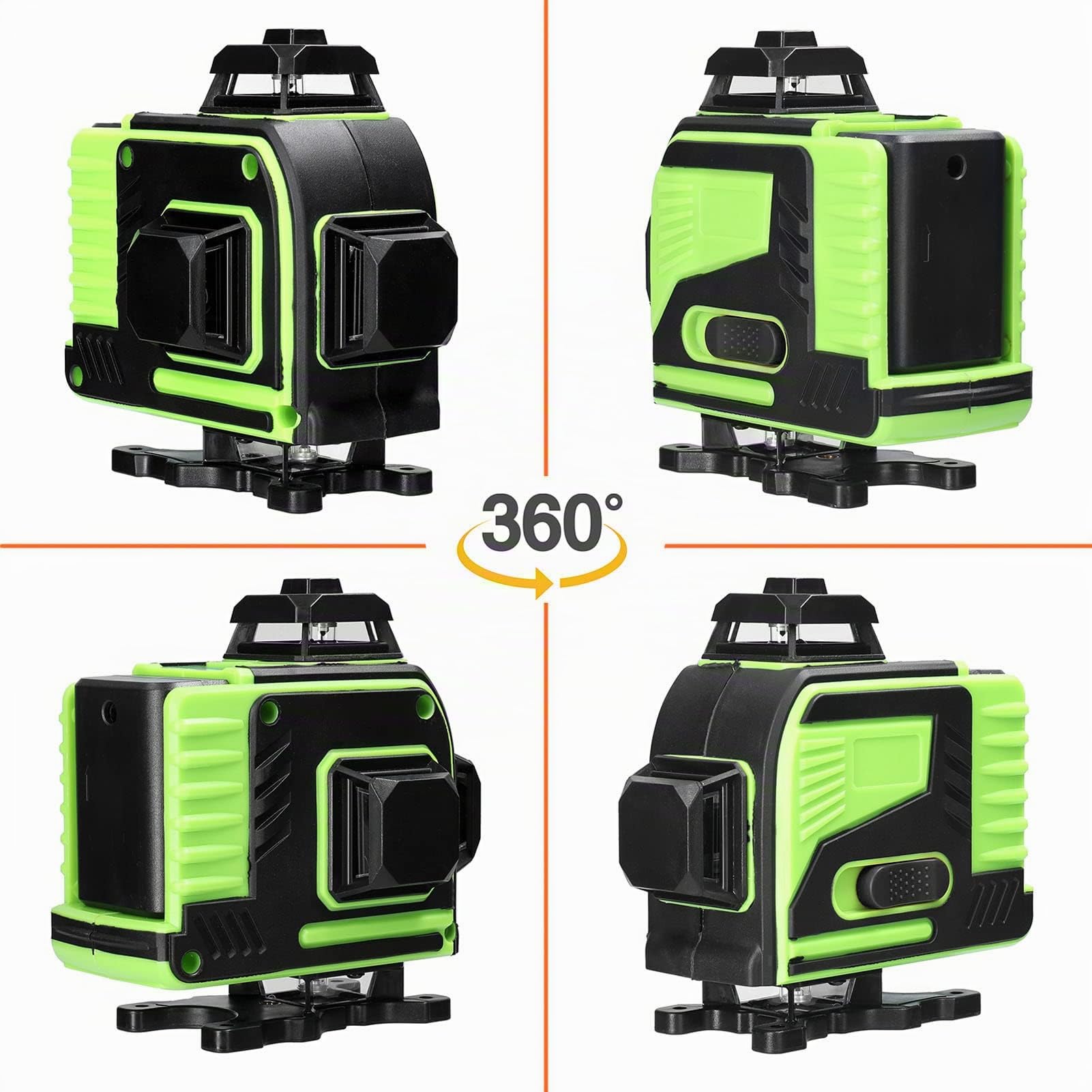 Niveau Laser 360 4D 16 Lignes avec D'auto-Nivellement de 3° du Niveaux à Bulle Laser Vert Rotatif IP54 2xBatteries Rechargeables Outil de Niveau Laser en Croix Verte Vertical Horizontal