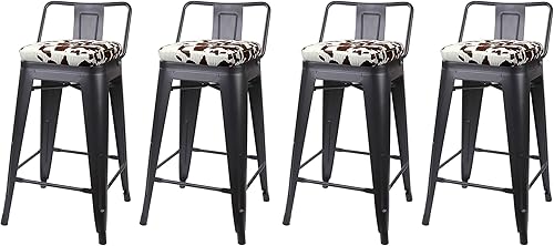 Vista 313 de GIA Taburete de metal con respaldo bajo de altura de mostrador de 24 pulgadas con asiento de cuero vegano, color plateado