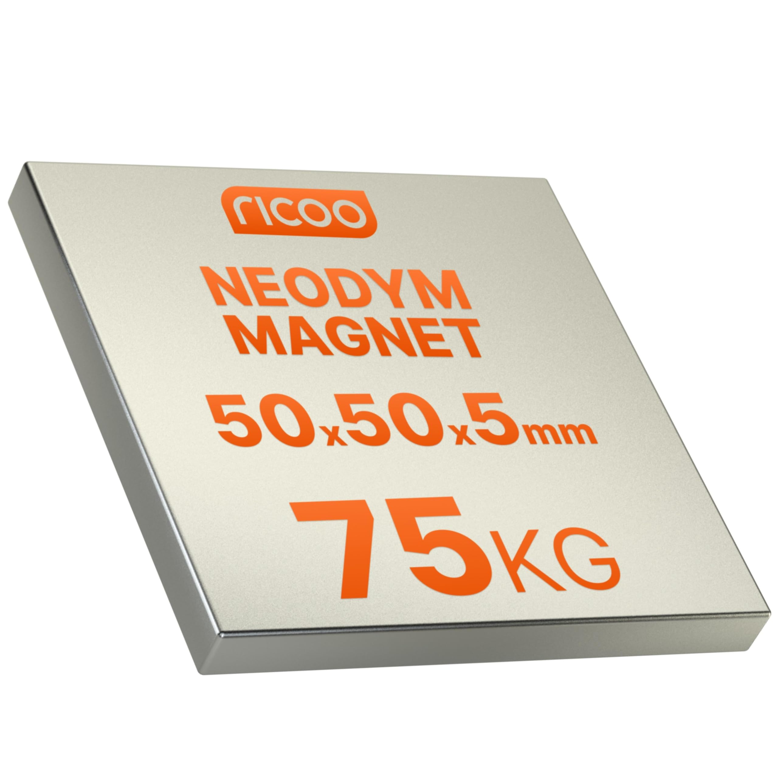 RICOO 50x50x5 NiCuNi Neodym Magnet extra stark Whiteboard Magnete für Magnettafel Mini Magneten starker Halt Supermagnete Minimagnete für Kühlschrank Würfelmagnete, 1 Stück