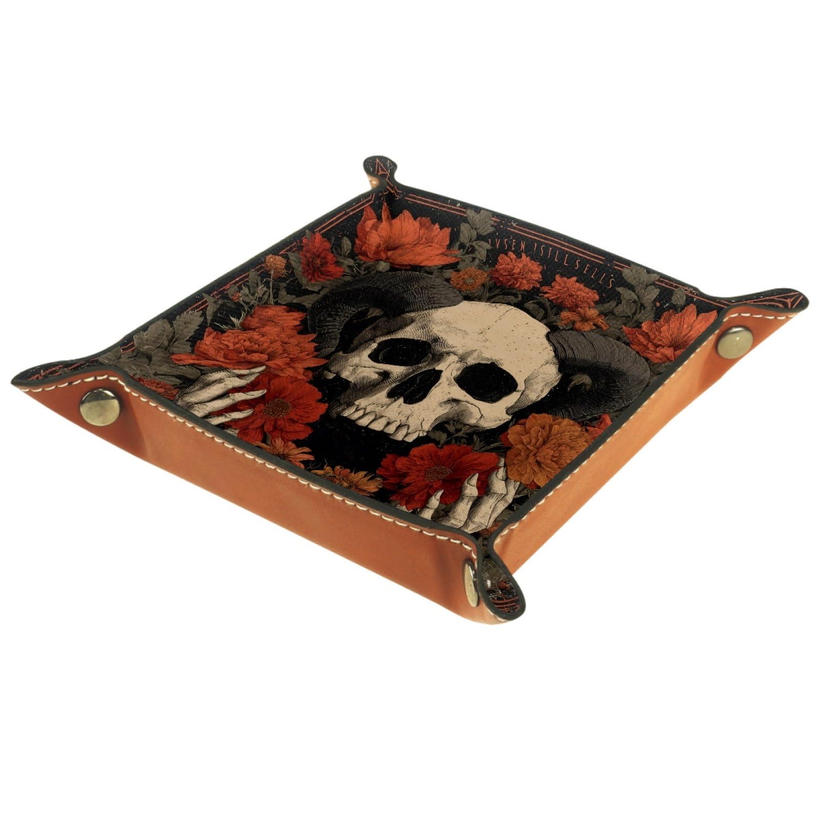 VAPOKF Skeleton Flower Dice Tray, Folding Microfiber Leather Dice Holder for Dungeons and Dragons RPG Dice Gaming D&D and Other Table Games