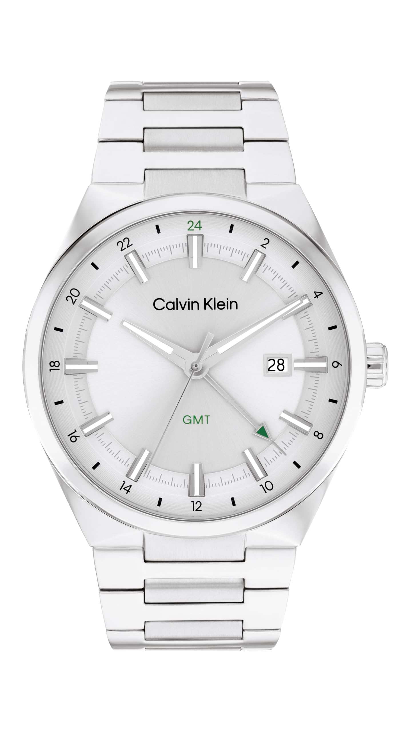 Calvin Klein Three Hand Quartz Movement Watch with Calendar for Men DISTINGUISH Collection with Silver Stainless Steel Bracelet - 25200489