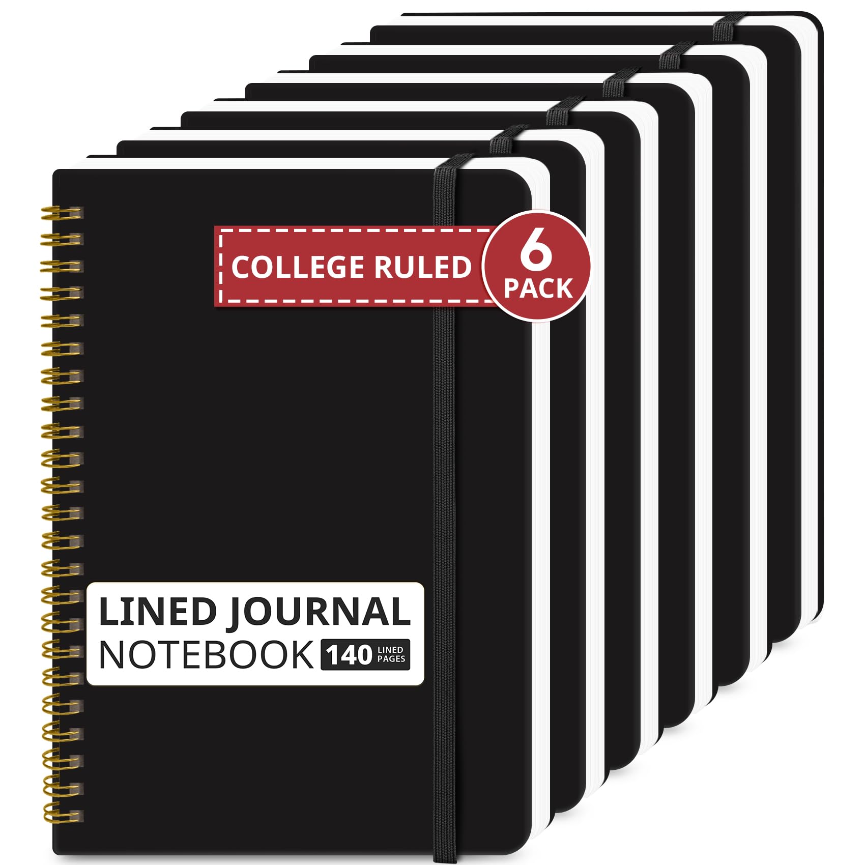 Taja 6 Pack Lined Notebooks for Work Hardcover Spiral Journal for Office