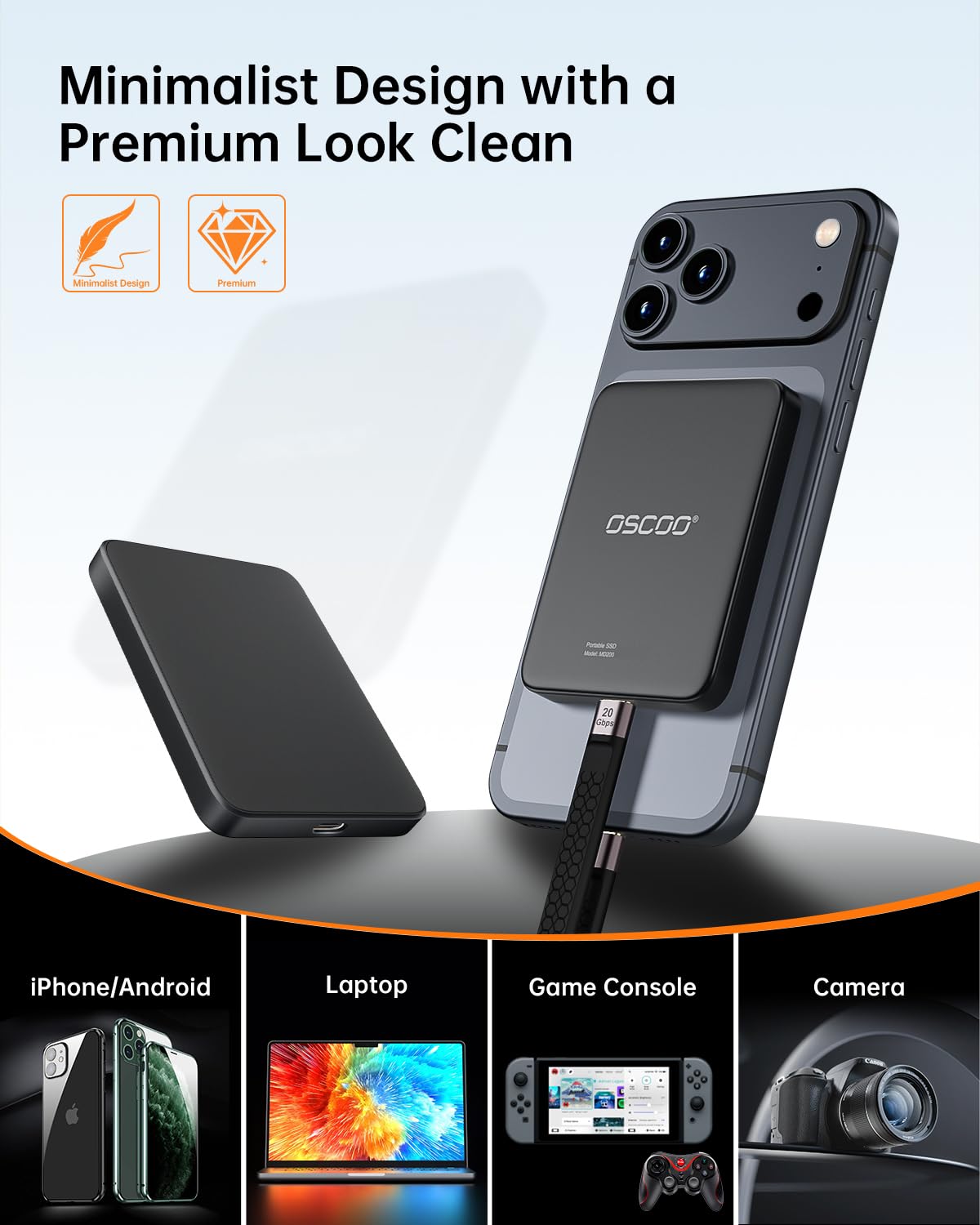 Amazon | OSCOO 512GB マグネット式外付けSSD、USB 3.2 Gen2、最大