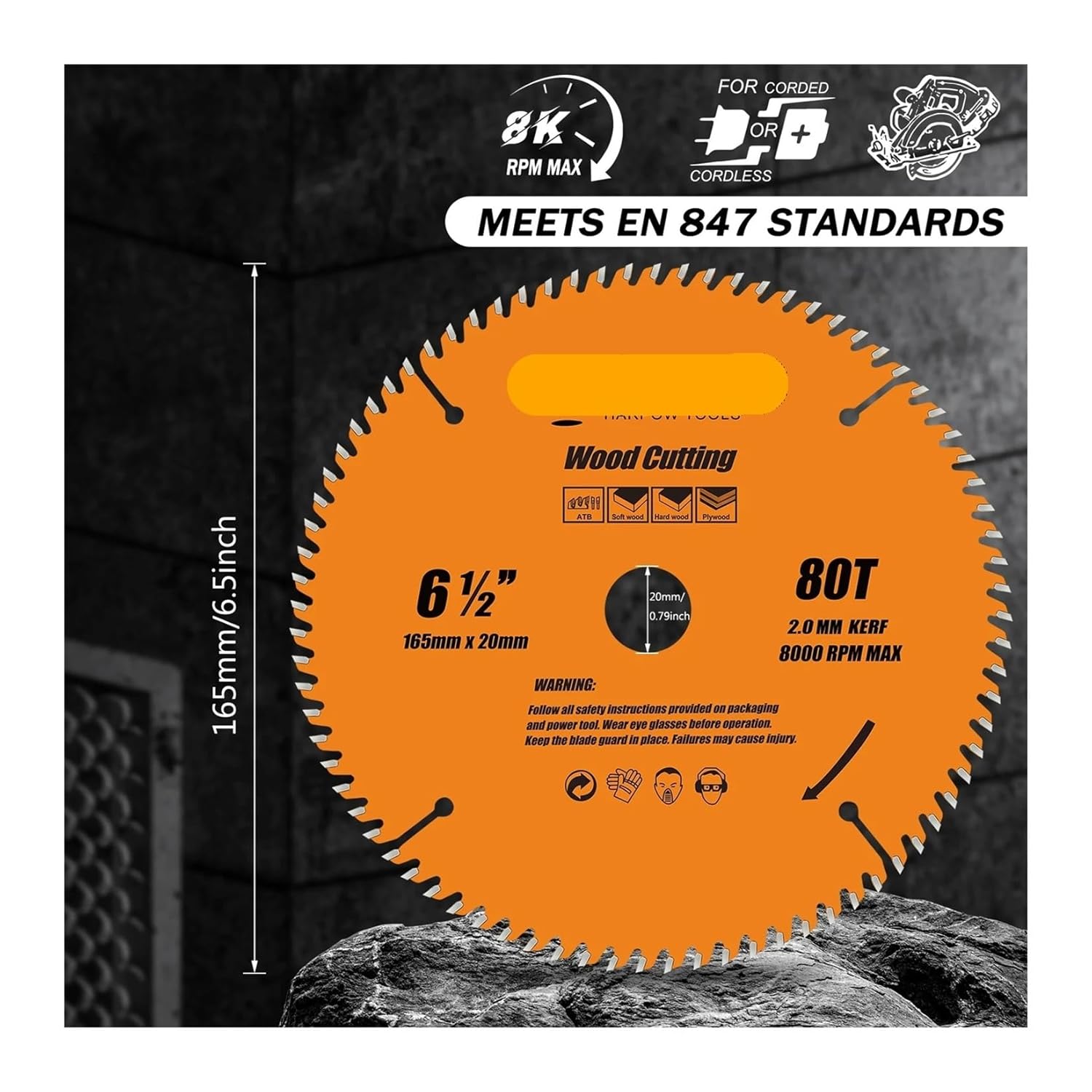 1/3PCS 6-1/2Inch Miter/Table Saw Blades 80Teeth ATB 20mm Arbor TCT Circular Saw Blade Professional for Wood Cutting(3PCS)