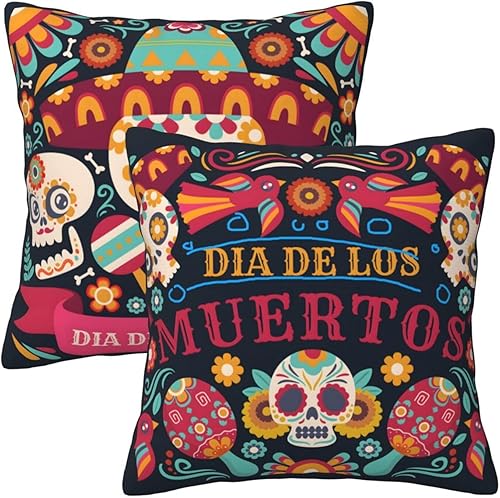 Juego de 2 fundas de almohada de calavera del Día de los Muertos de 18 x 18 pulgadas para almohadas de sofá para decoración mexicana del Día de los