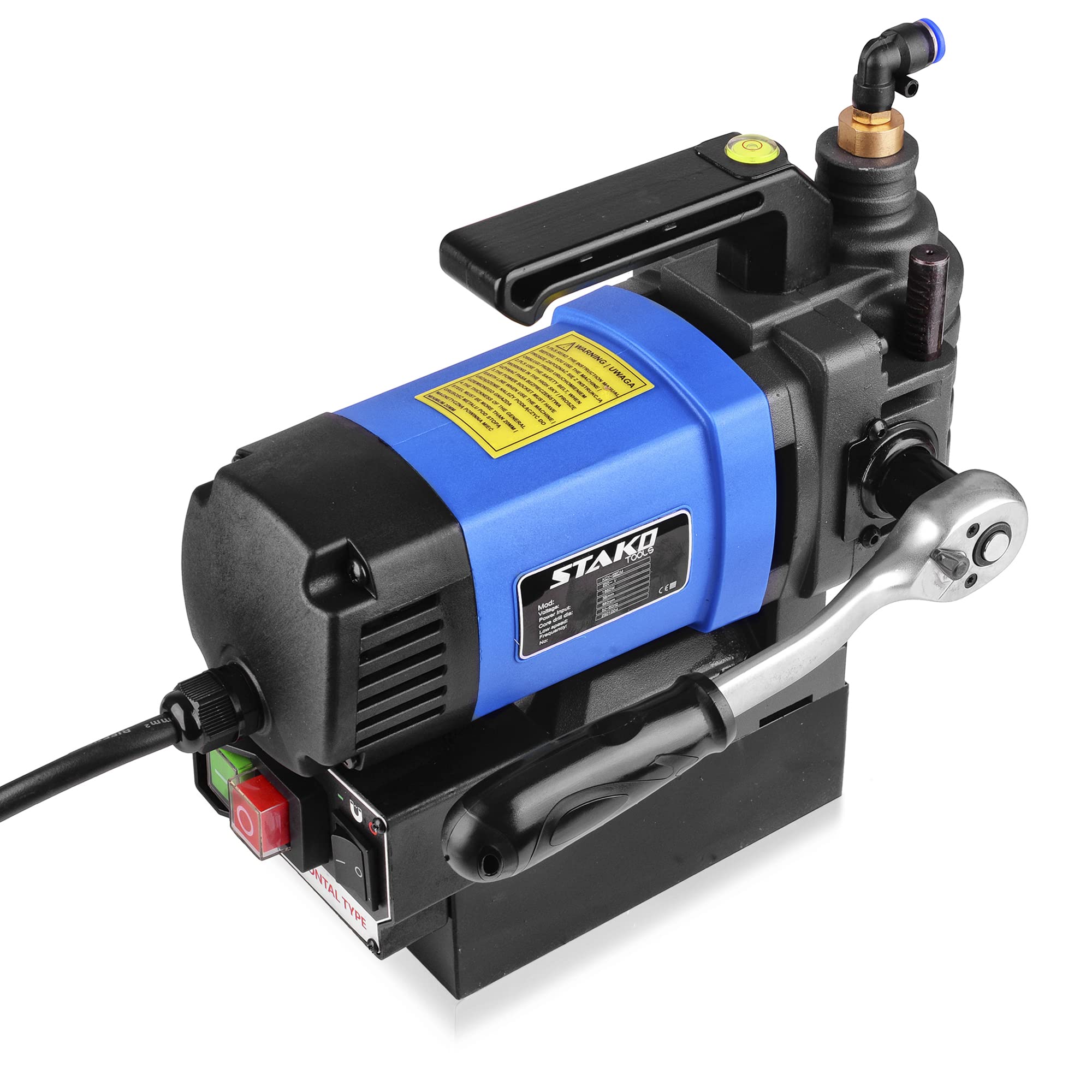 STAKO Magnetbohrmaschine mit Niedrigem Profil 1650 W mit Koffer KCY-38DM – tragbare Kernbohrmaschine für Metallbearbeitung – mit Weldon 19 mm – Leicht 8 kg – Magnetkraft 14500 N – Kernbohrgerät