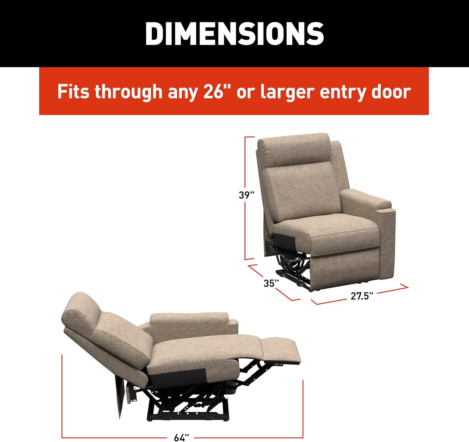 THOMAS PAYNE Signature Heritage Series Dellmead RV Theater Seating Left Arm Recliner with Manual Recline, High-Density Foam Cushioning - 2024044112