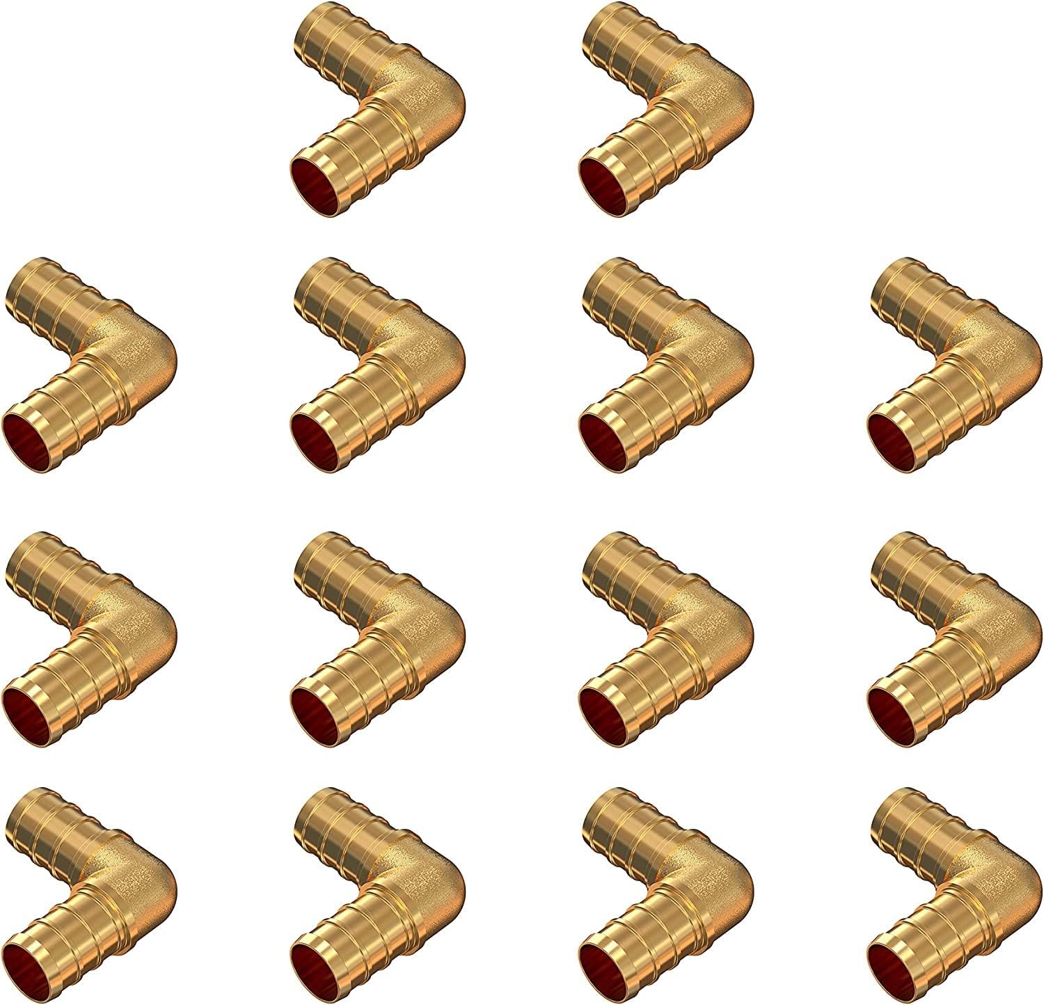 PEX Fittings 1" inch Elbow 90 Degree Barb Brass Fittings Crimp Cinch for Pex Pipe Tubing Plumbing [Pack Of 14]
