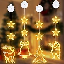 4 LED Christmas Lights, Christmas Lights Window, Fairy Lights Santa Claus with Suction Cup, Timer, 2 Modes, IP44 Christmas Decoration Indoor for Windows, Room, Party, Balcony