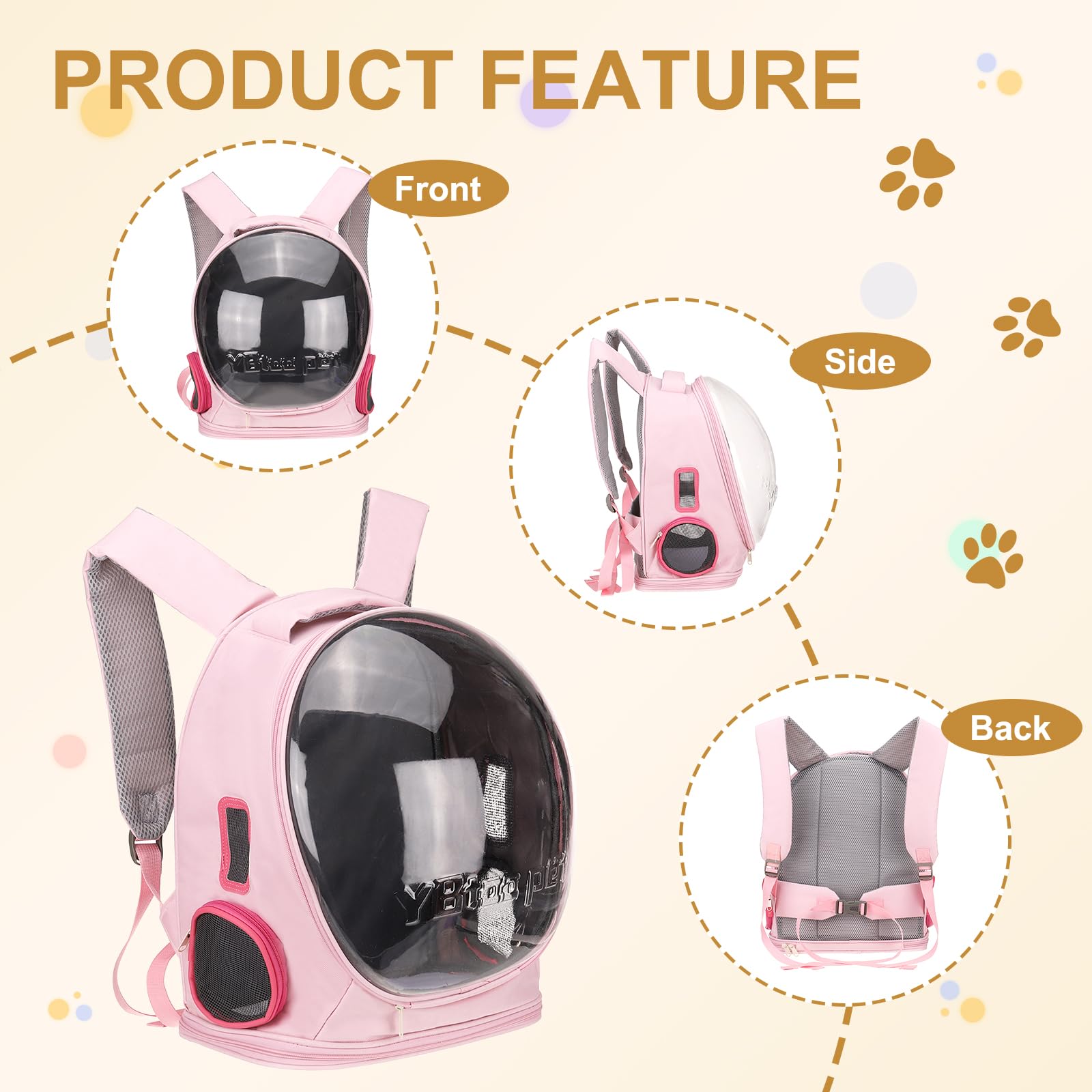 QUARKZMAN Mochila Transportadora para Mascotas, Portátil Y Ventilada, Tela Oxford, Bolsa De Viaje para Perros Y Gatos con Cubierta Transparente 12.99", (Rosa, 1 Pieza), Diseñada.