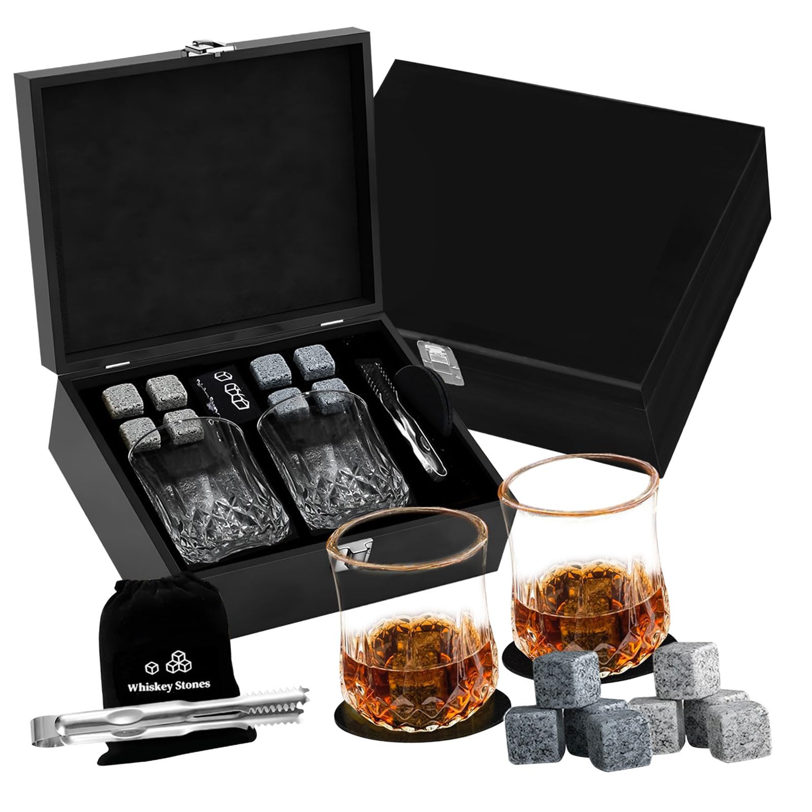 YIGZYCN Premium Whiskeys Stone and Glasswares Set Keep Drink Cold Without Diluting Alcohols Chiller Set with Glasses