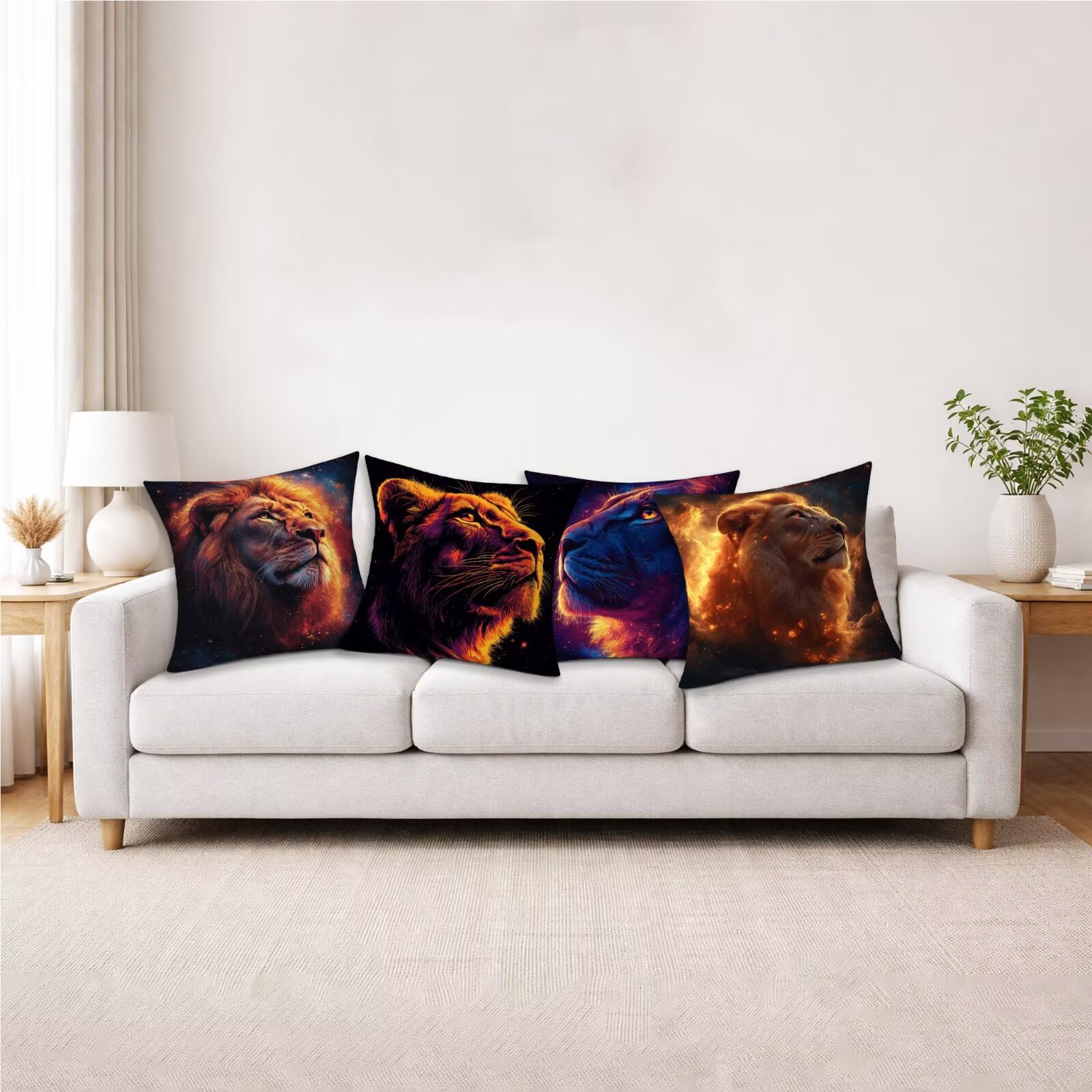 Poszewka na poduszkę gwiaździste niebo, poszewka na poduszkę na sofę 60 x 60 cm, zestaw 4 sztuk, kwadratowa poszewka na poduszkę, miękka poszewka na poduszkę z niewidocznym zamkiem błyskawicznym, na