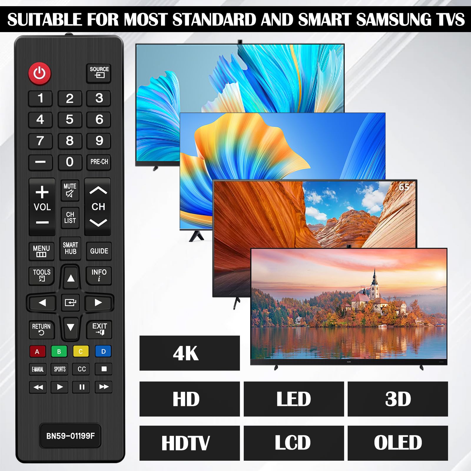 2 Pezzi Telecomando Universale TV per Samsung, Telecomando Di Ricambio Di Alta Qualità, Nessuna Configurazione Necessaria, Telecomando Universale Compatibile Con Samsung Smart TV 3D 4K LED LCD HDTV