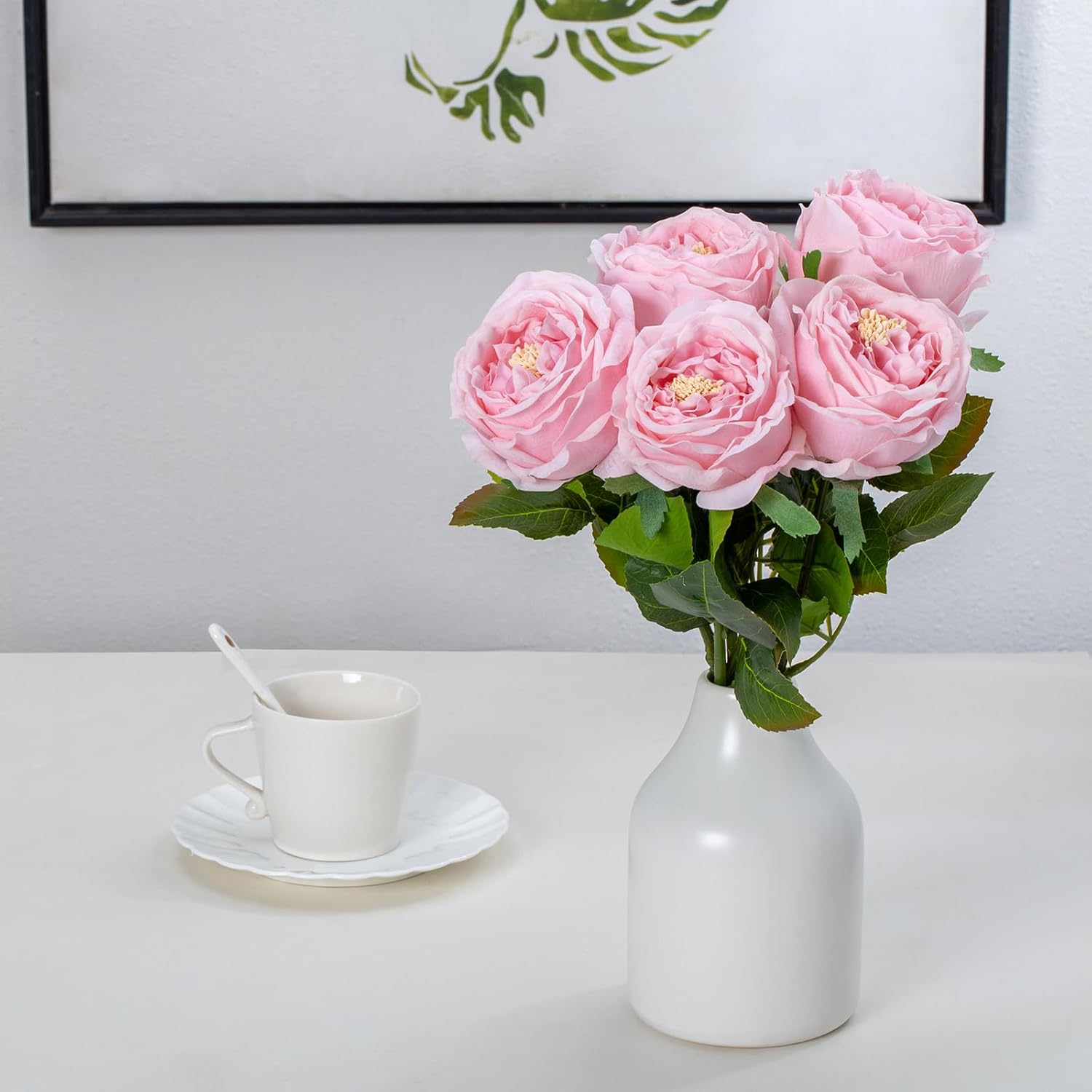 DuHouse 5Pcs Silk Roses Fake Pink Roses with Stems Real Touch Rose Artificial Flowers for Arrangement Wedding Party Home Decoration(Pink) - Image 6