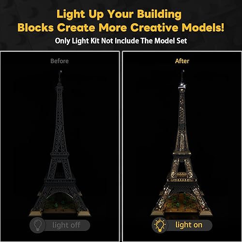 Miniatura 4 de Kyglaring Kit de luz LED compatible con bloques de construcción Lego Eiffel Tower 10307, accesorios de iluminación mejorados para el juego de
