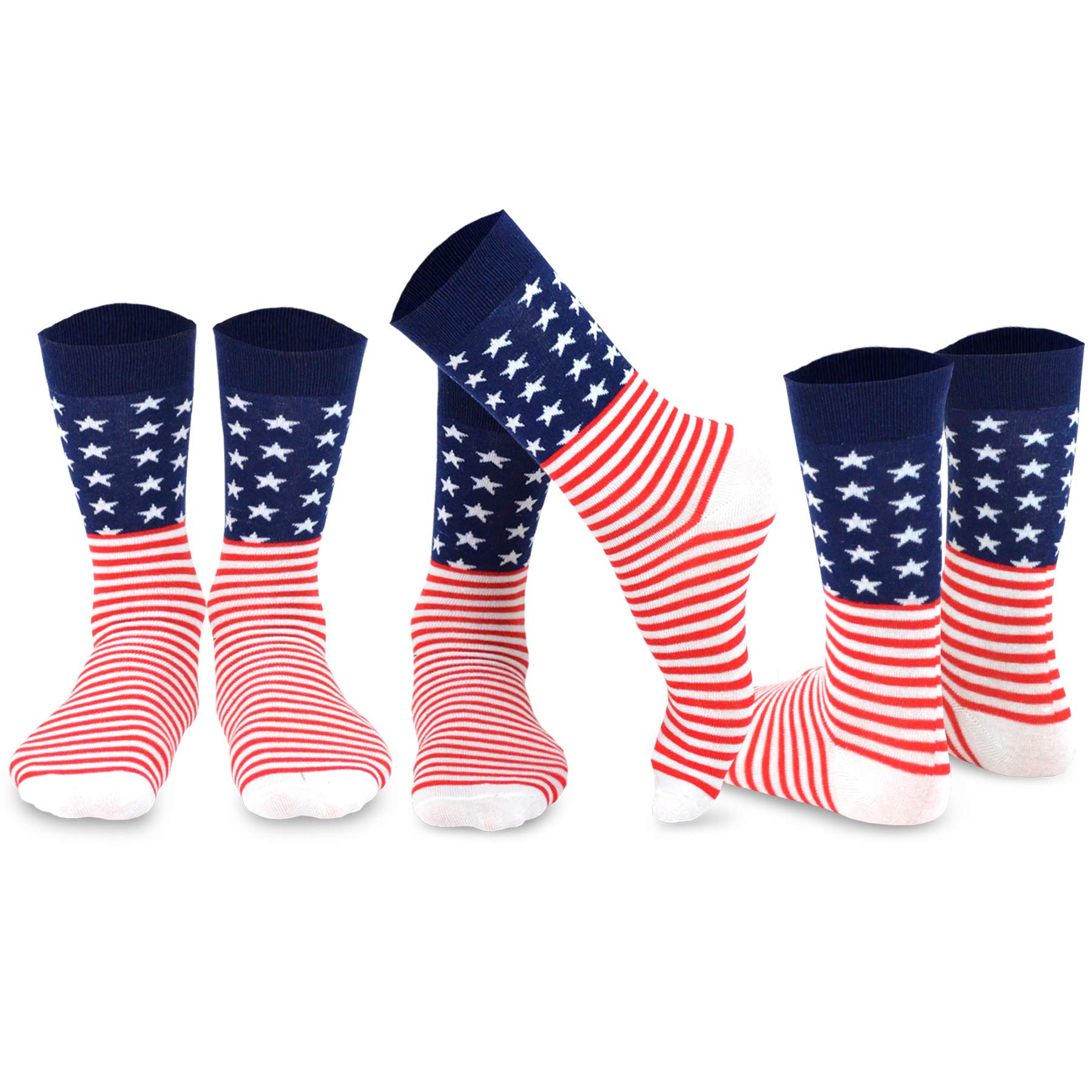 American Patriotic Stars and Stripes Crew Knee High Low Cut Ankle Novelty Socks for Men and Women Multipair