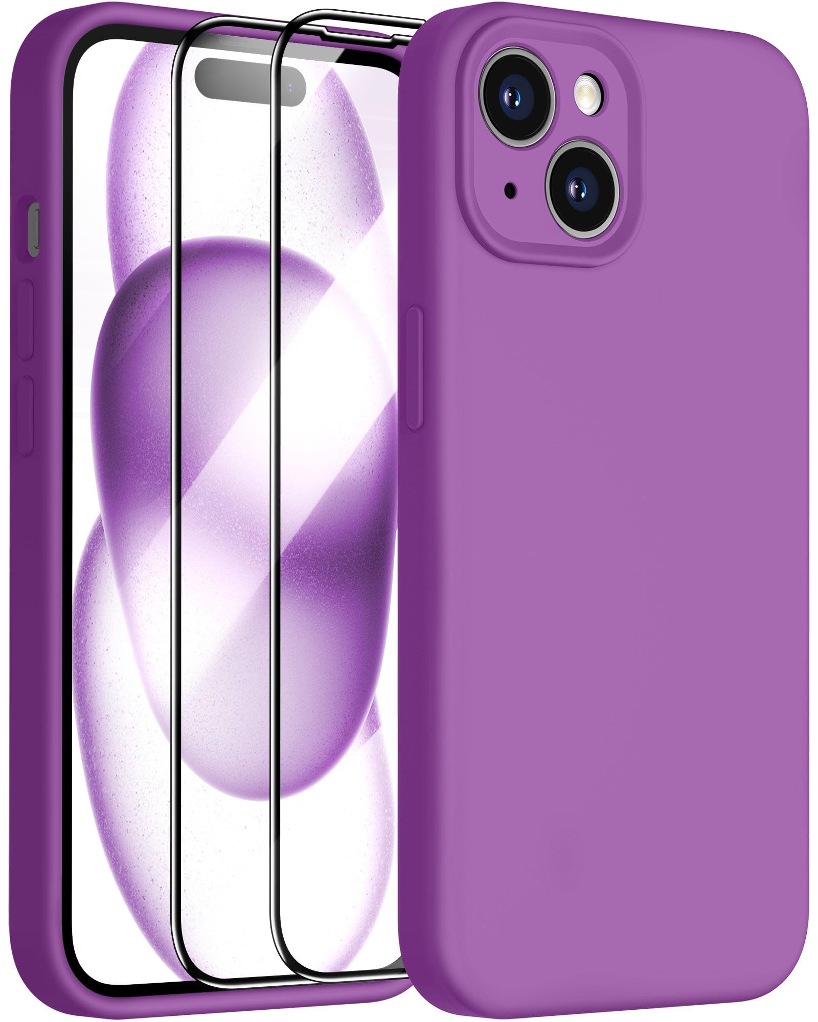 Dssairo Compatible with iPhone 15 Case,Upgrade Liquid Silicone,with 2× Screen Protector[Enhanced Camera Protection][Scratch-Resistant Soft Microfiber