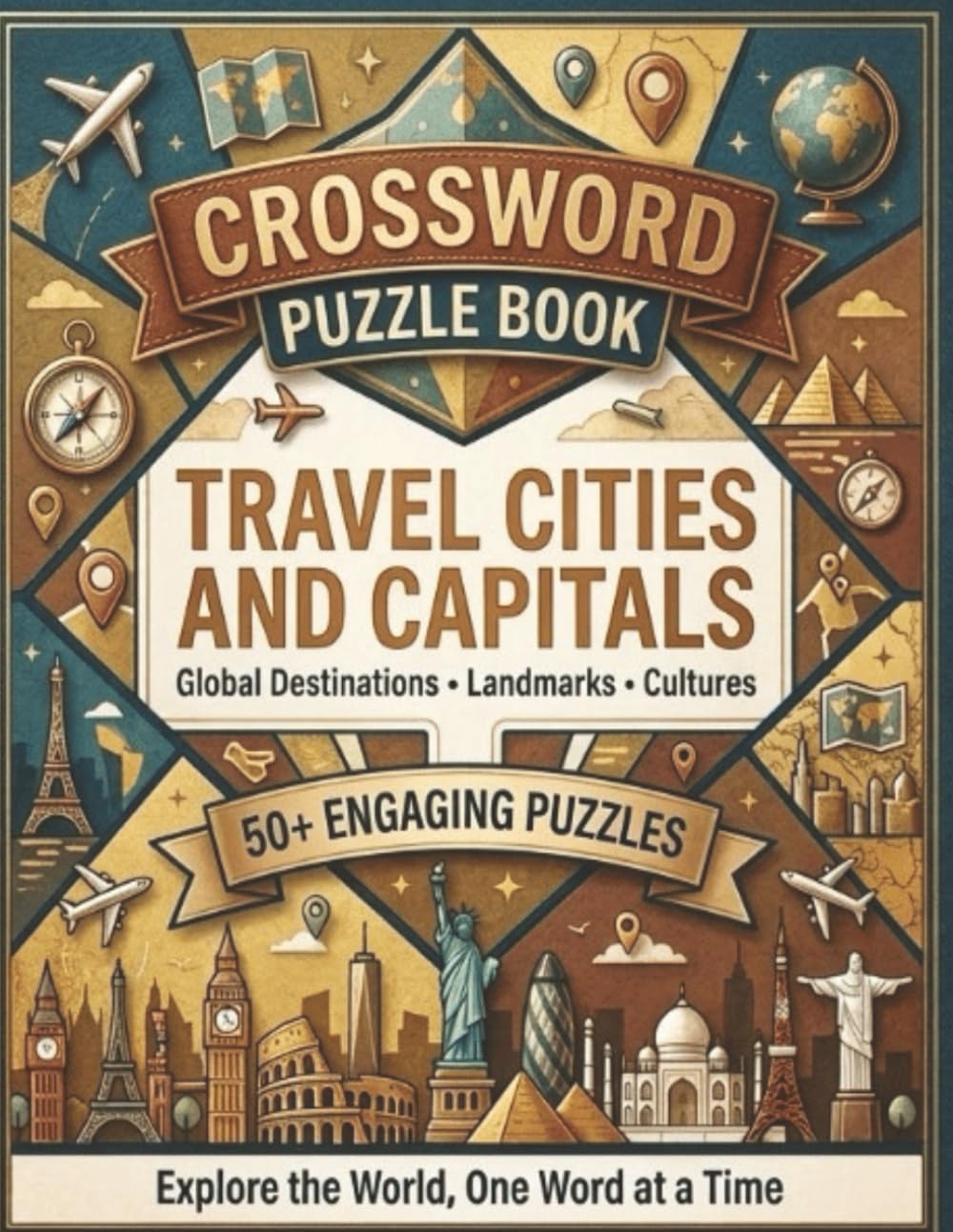 Travel Cities and Capitals Crossword Puzzle Book: 50+ Engaging Crosswords Featuring Global Cities, Famous Landmarks, and World Capitals | Fun Brain Games for Adults and Teens