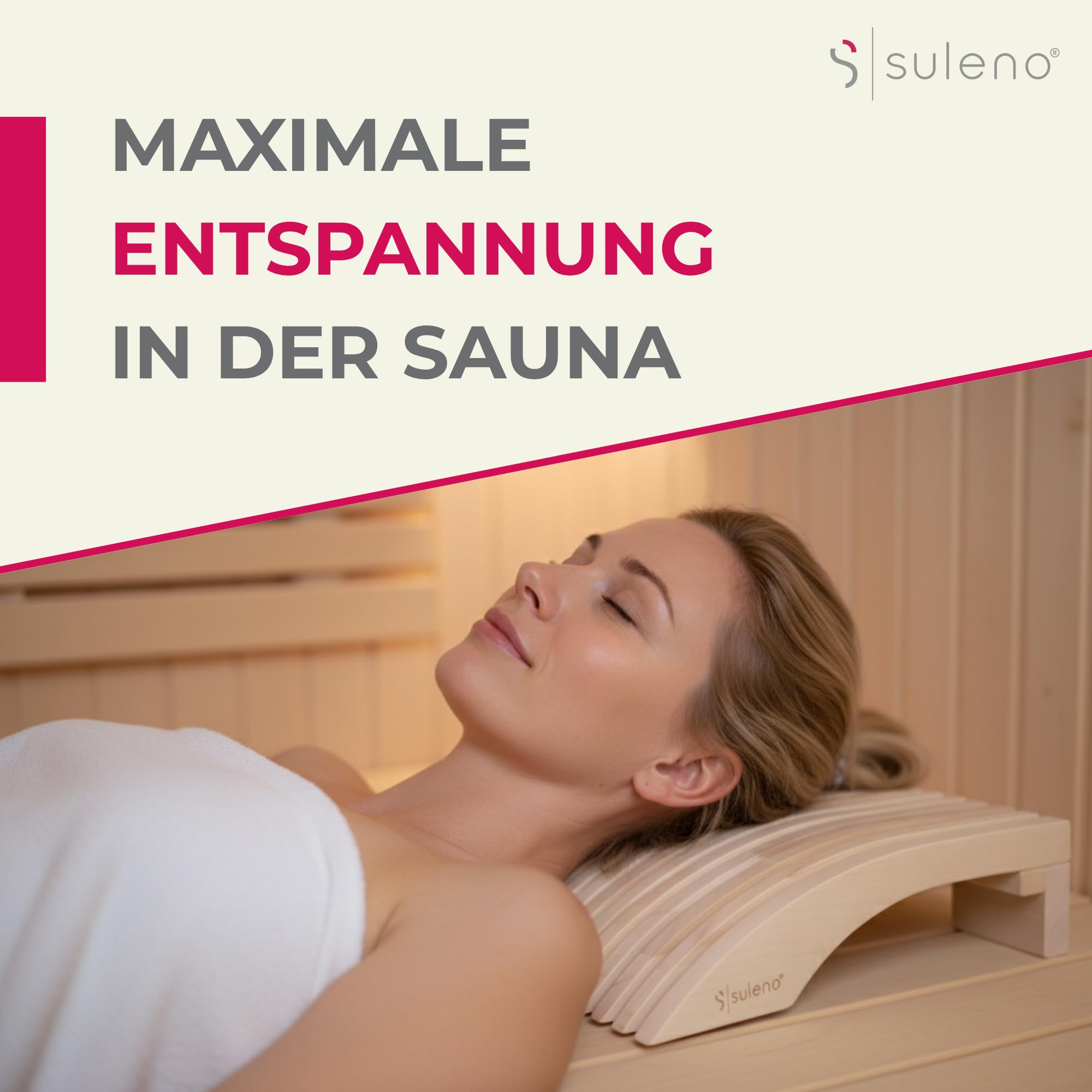 SULENO Sauna Kopfstütze Holz Espe, ergonomische Saunakopfstütze für Kopf & | Nacken, Hochwertiges Sauna Zubehör, hygienisch & langlebig, Saunazubehör Nackenstütze & Kopfkeil, Modell ESKE, Rückenlehne