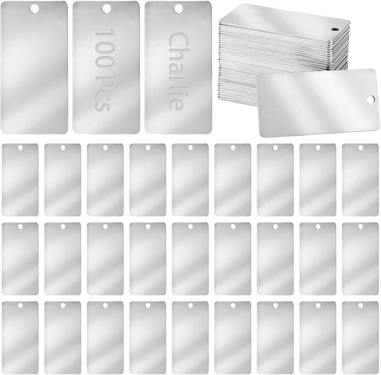 100 Pcs Metal Engraving Blanks, Stainless Steel Blank Tags, Rectangle Engraving Pendants, Metal Stamping Blanks for DIY Keychains, Dog Tags, Crafts, 1.97x0.98"