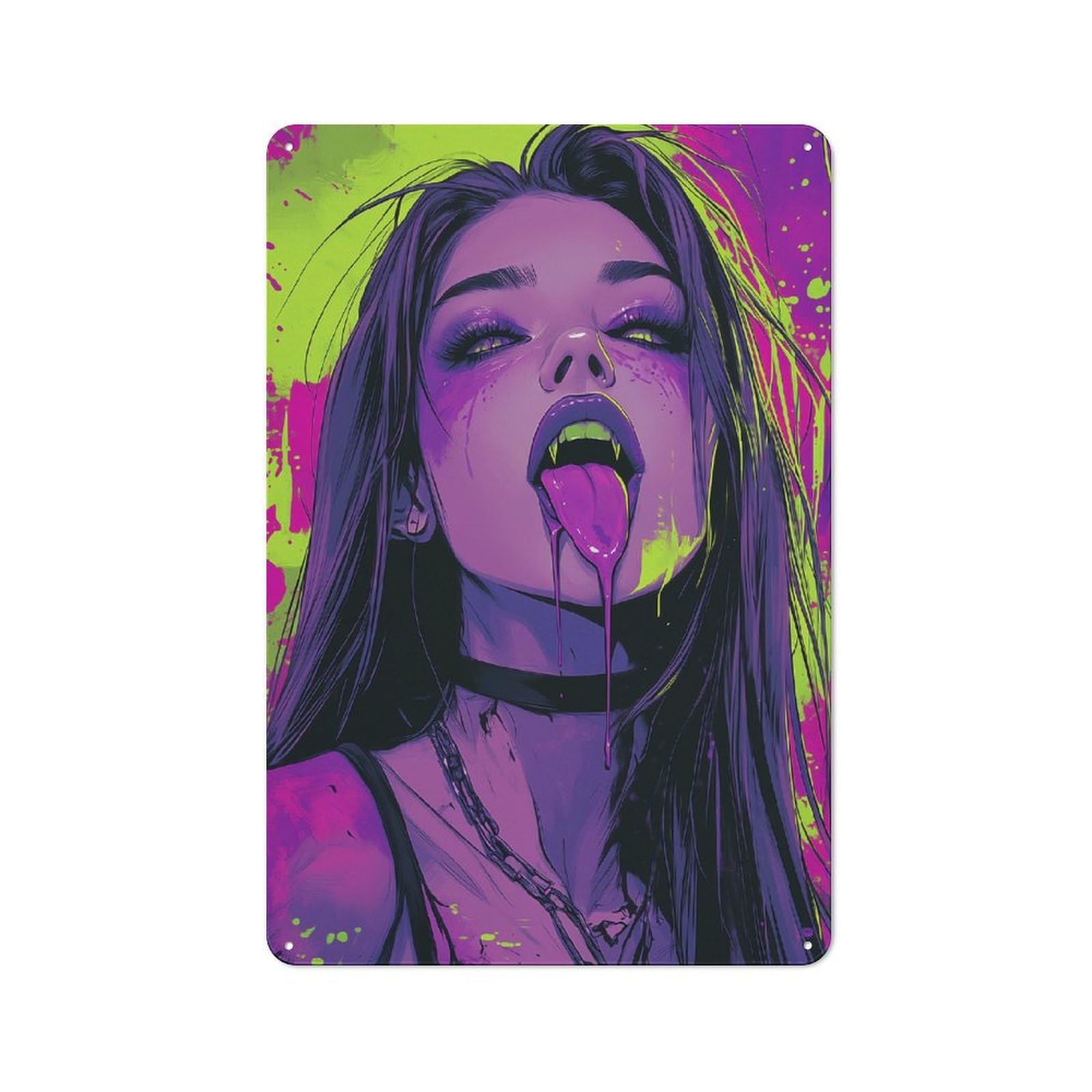 Junmoney Girls Style-6 Vampire With Dripping Tongue Retro Metal Wall Decor 30X20cm, Metal Sign For Pub, Home Bar, Shed Or Man Cave, For Relaxed Wall Styling