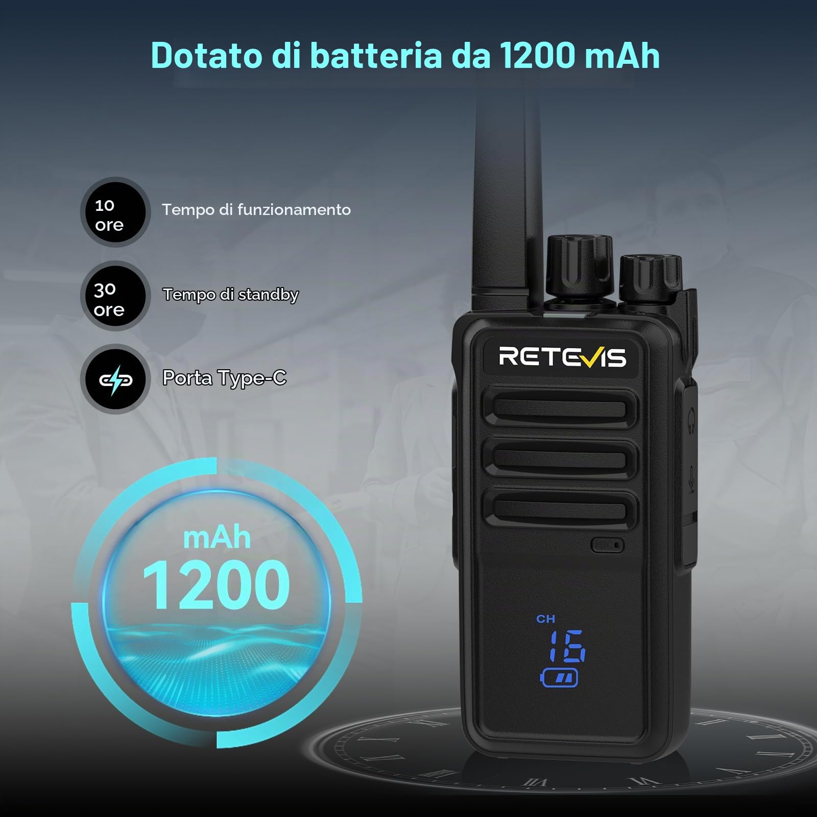 Retevis RT668H Walkie Talkie Display Active View, con Caricatore 10 Vie, Walkie-Talkie VOX Ricaricabile, USB-C, PMR446 Radio Bidirezionale Professionale con Auricolare per Hotel, Sicurezza(Nero,10Pz)